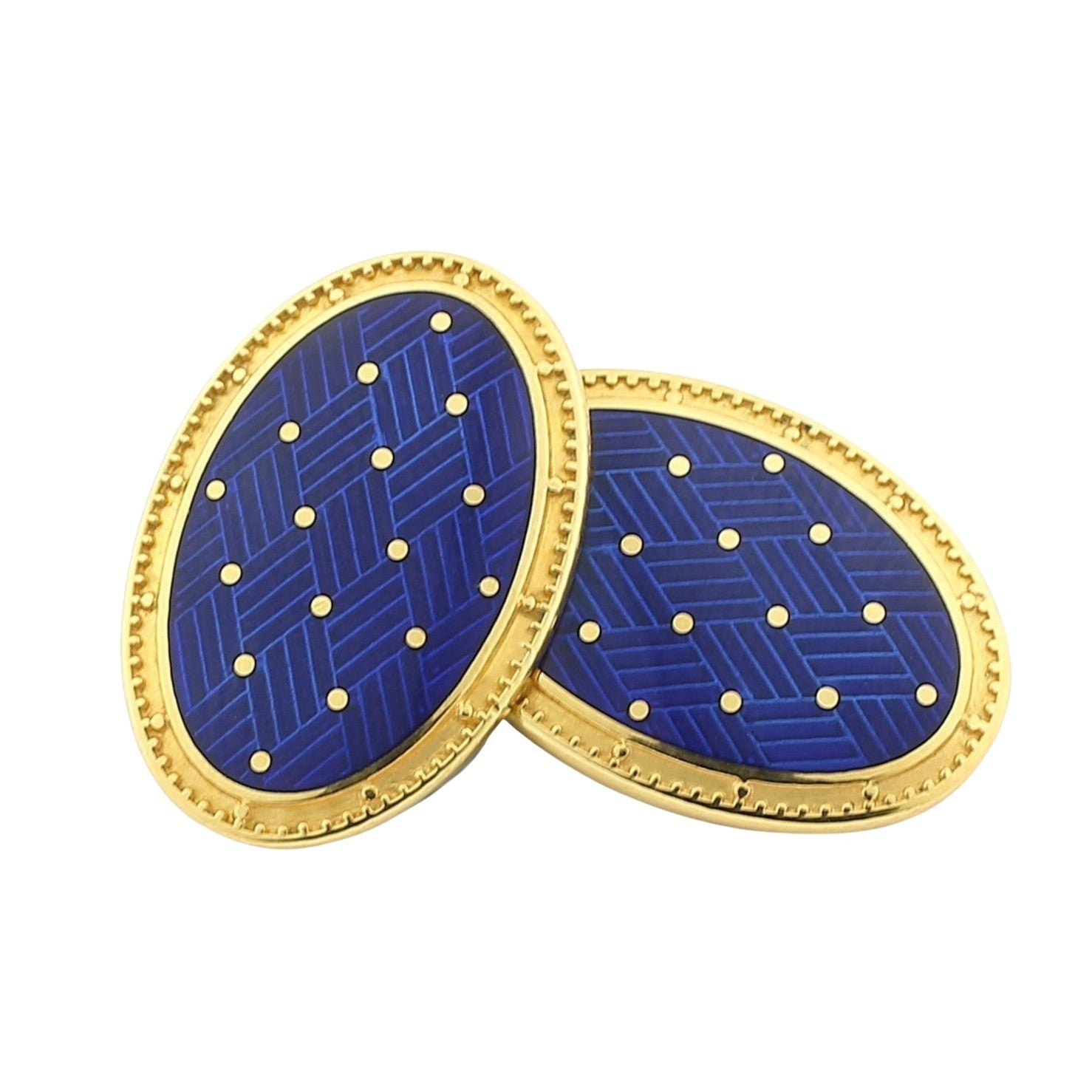 basket weave blue enamel dress set 18ct yellow gold - cufflinks