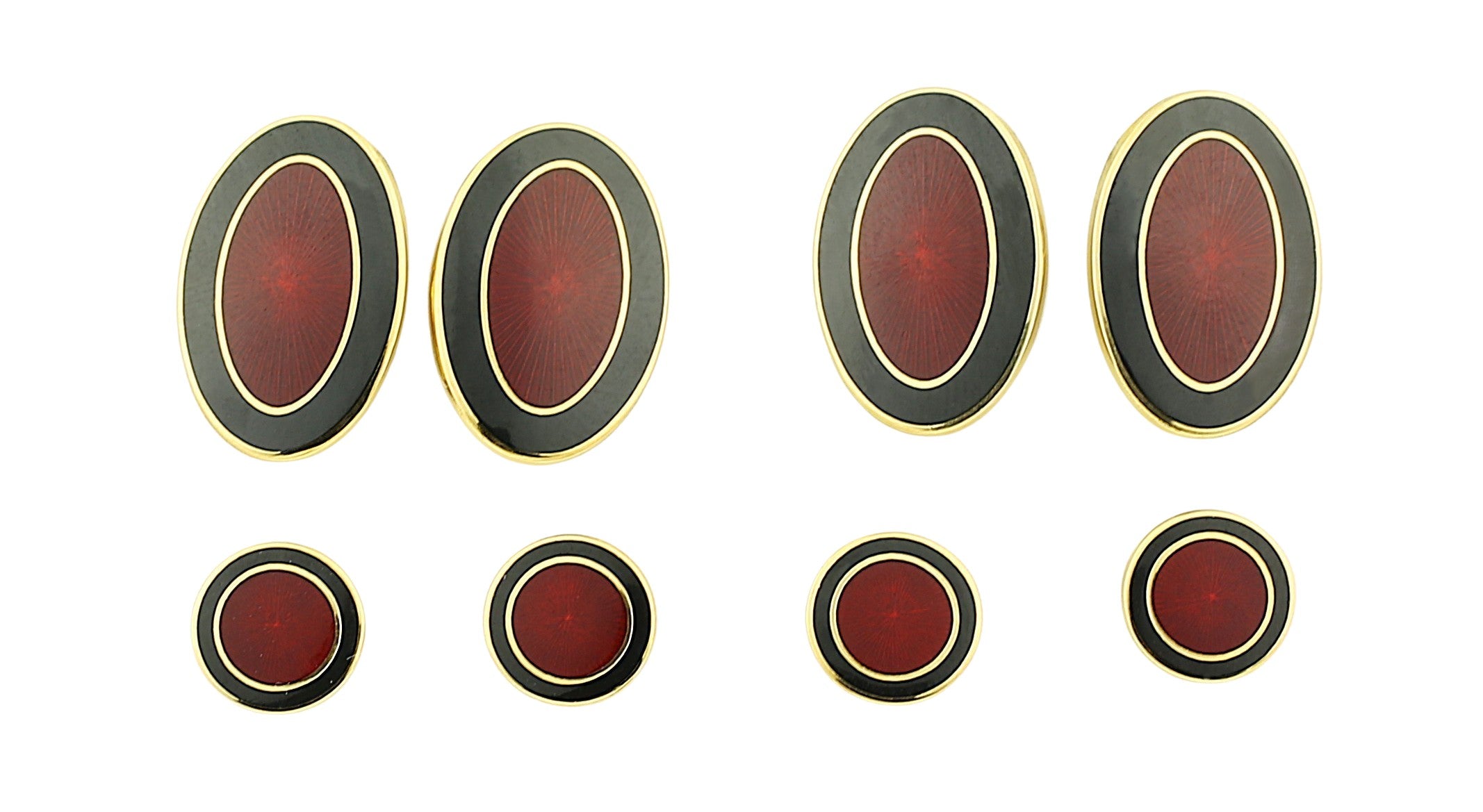 double oval black/red enamel dress set 18ct yellow gold - boxed
