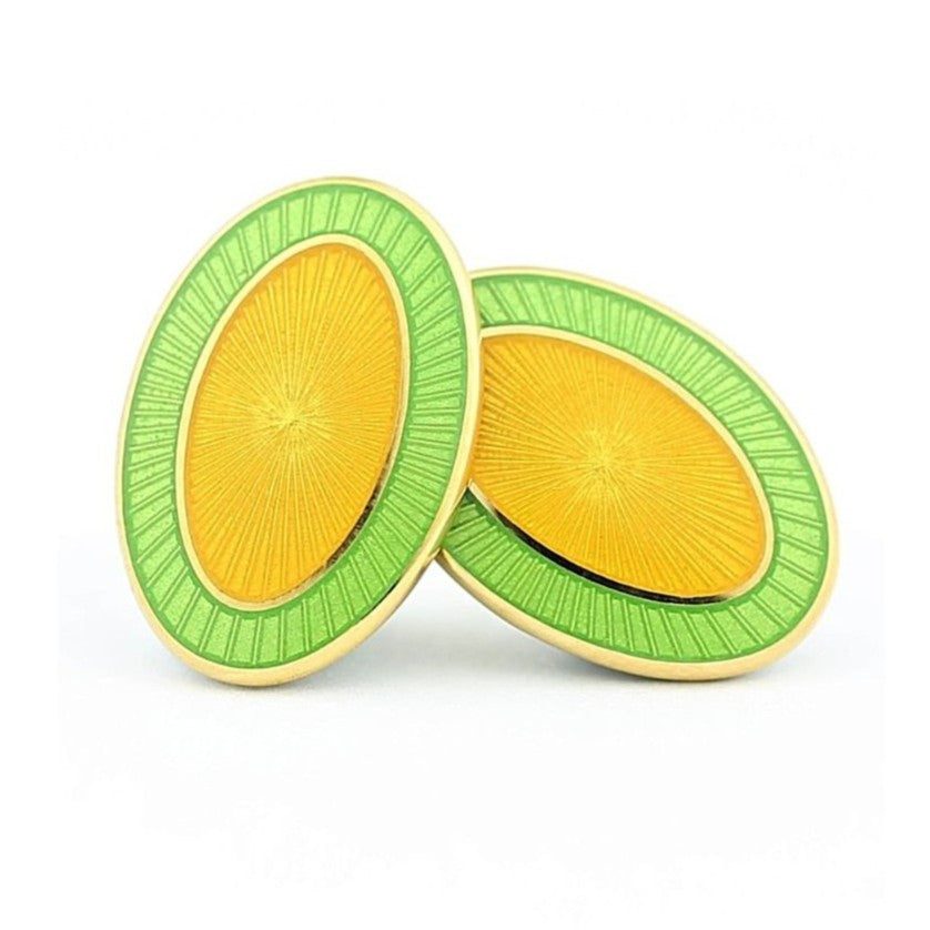 Double Oval Green/Yellow enamel cufflinks 18k yellow gold