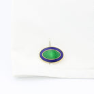 DOUBLE OVAL midnight BLUE/GREEN ENAMEL 18ct YELLOW GOLD CUFFLINKS - cuff