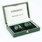 DOUBLE OVAL midnight BLUE/GREEN ENAMEL 18ct YELLOW GOLD CUFFLINKS - boxed