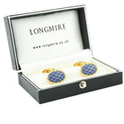 WAVY BLUE ENAMEL t-bar 18ct YELLOW GOLD CUFFLINKS - boxed