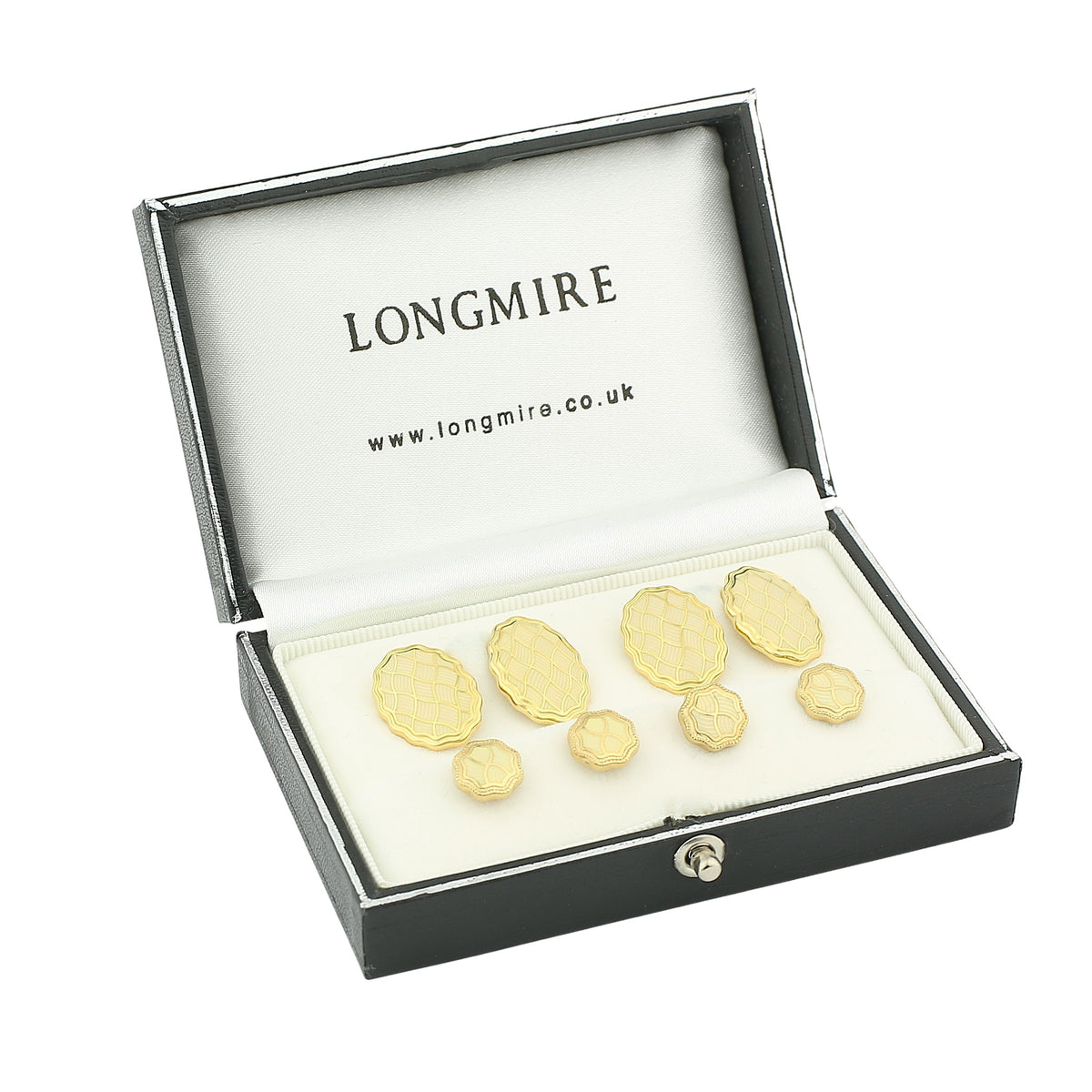 wavy cream enamel dress set 18ct yellow gold - boxed