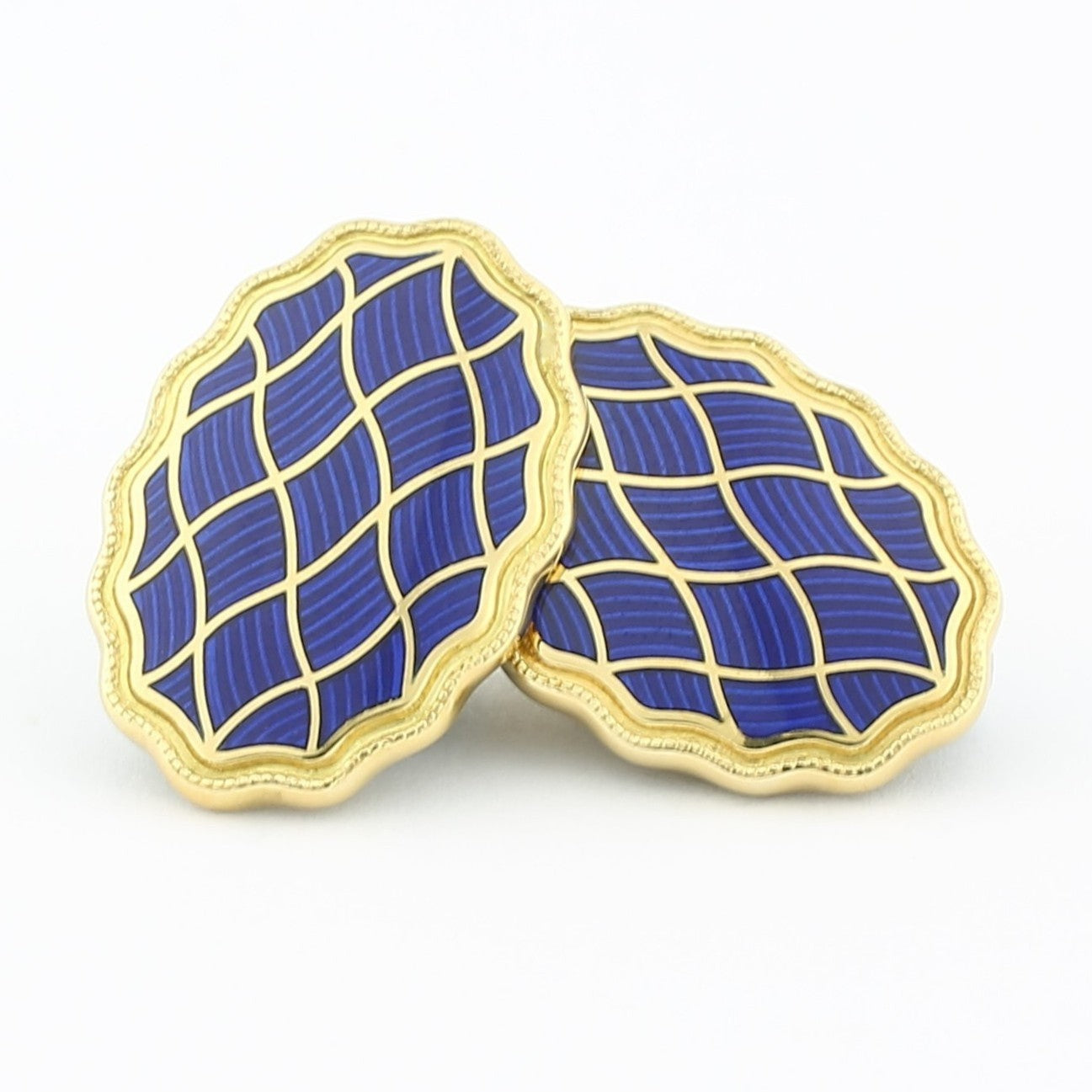 WAVY BLUE ENAMEL 18ct YELLOW GOLD CUFFLINKS - main