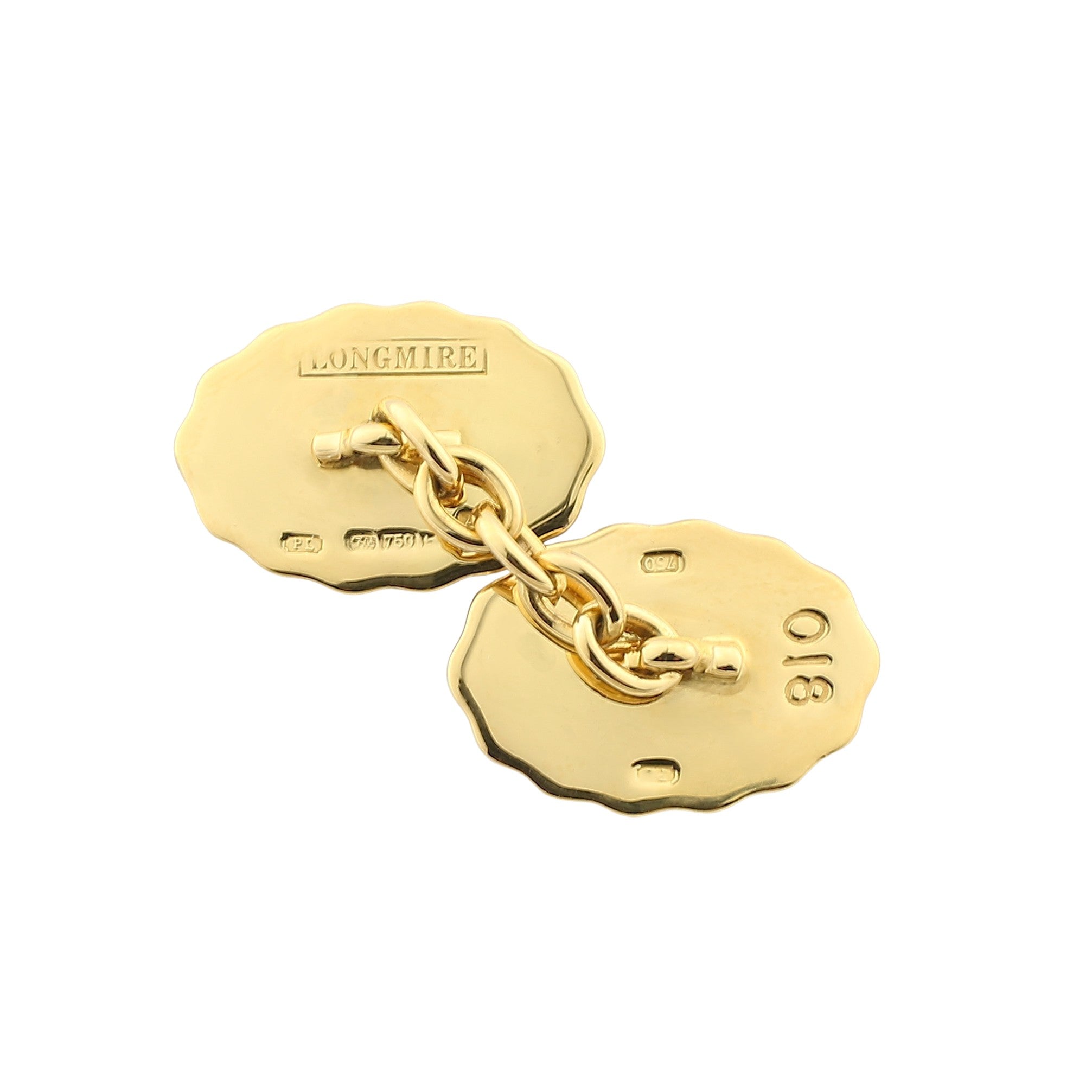 WAVY BLUE ENAMEL 18ct YELLOW GOLD CUFFLINKS - links rear 018