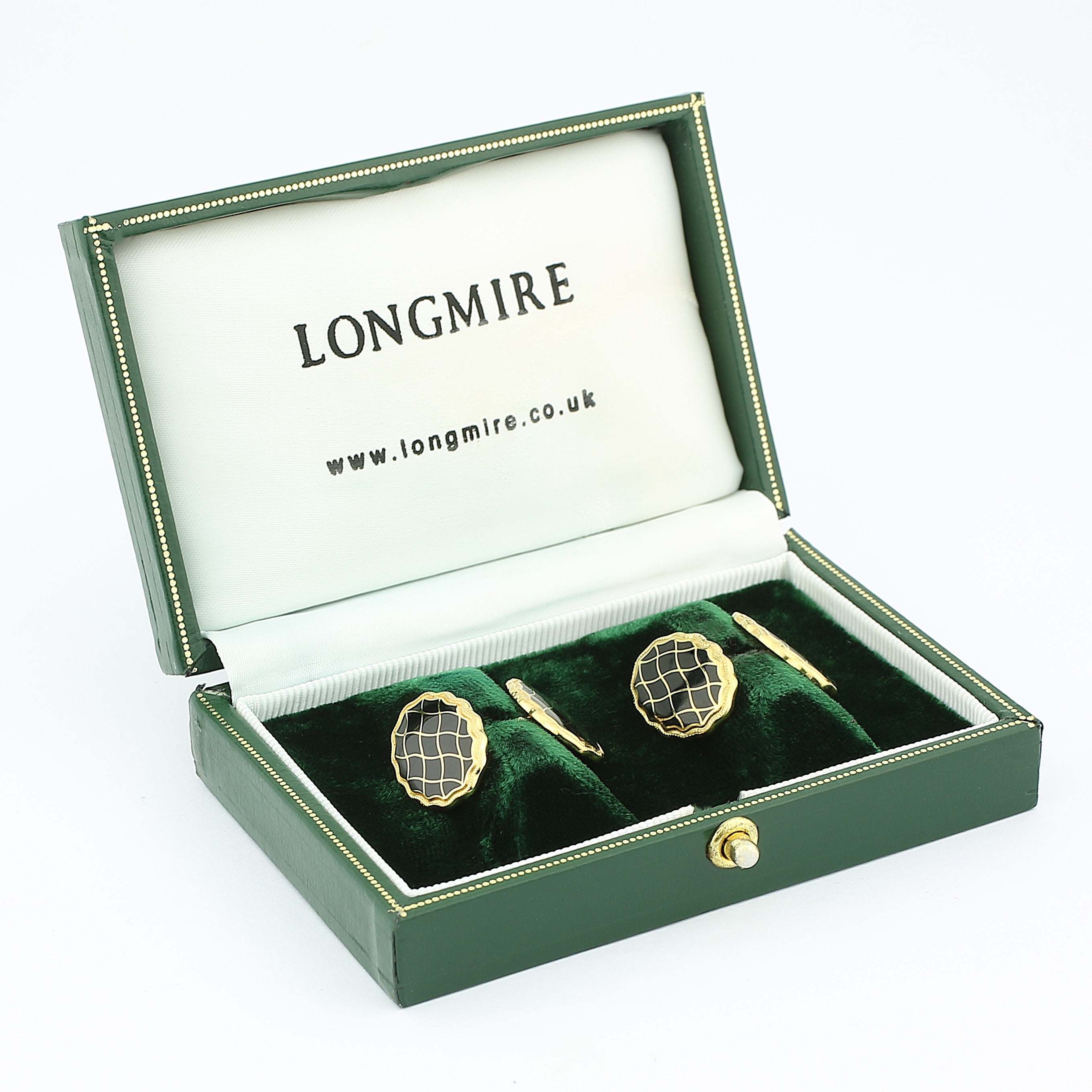 WAVY black ENAMEL 18ct YELLOW GOLD CUFFLINKS - boxed