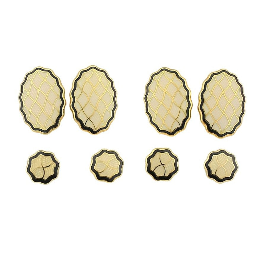 wavy black/cream enamel dress set 18ct yellow gold