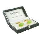 SPIRAL PALE GREEN ENAMEL 18ct YELLOW GOLD CUFFLINKS - boxed
