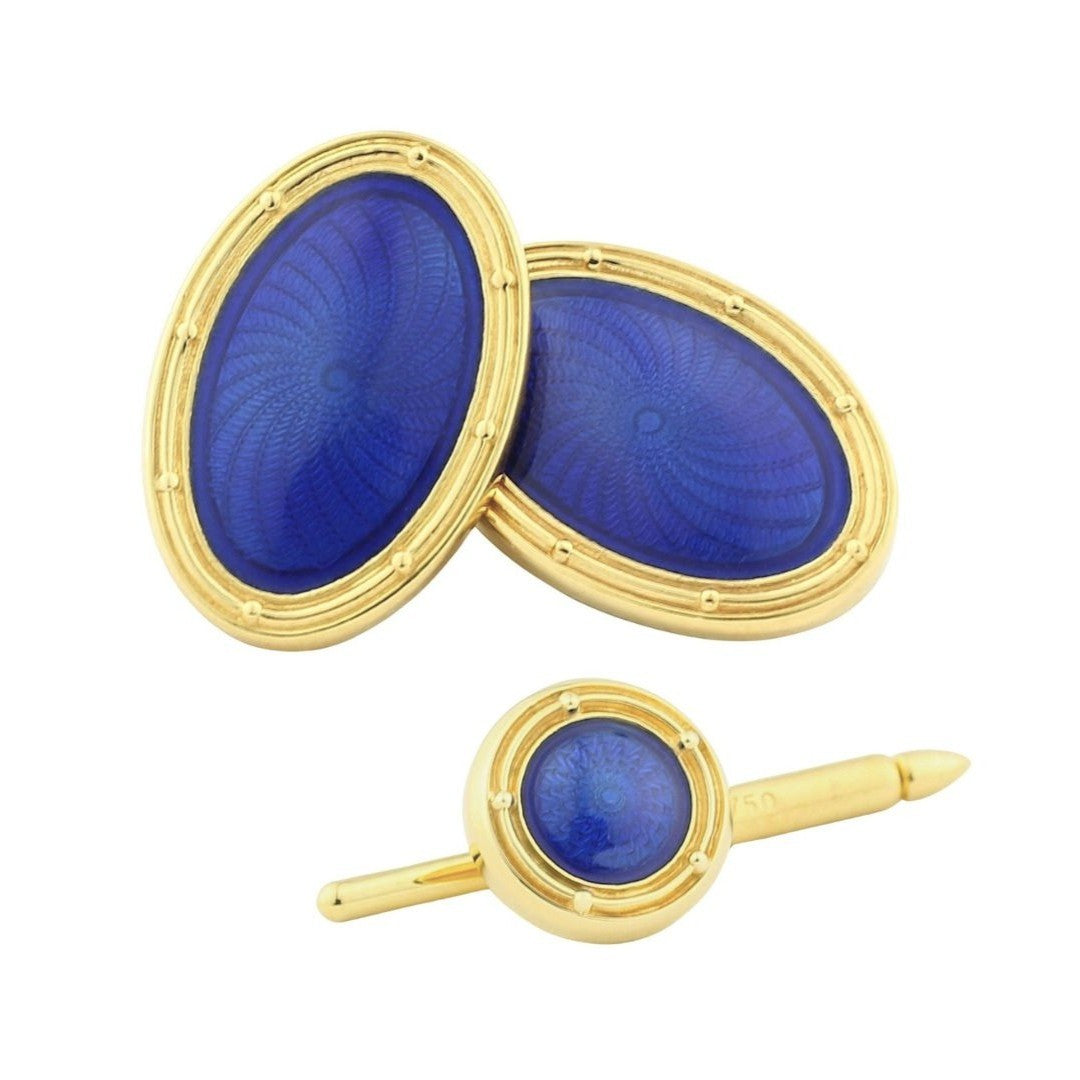 SPIRAL blue ENAMEL DRESS SET 18ct yellow gold - main