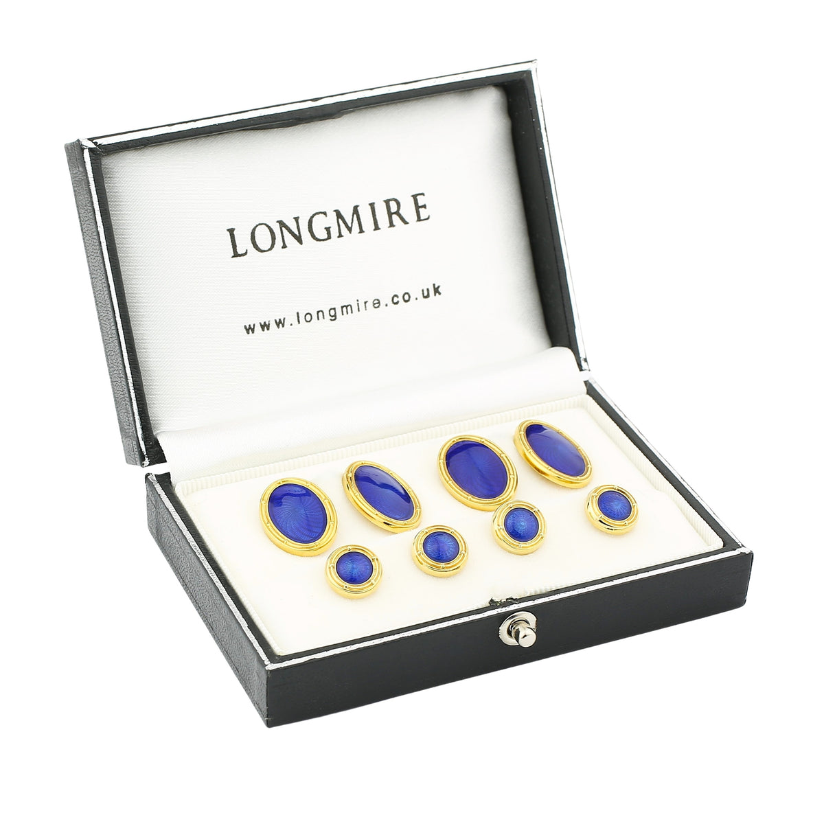 SPIRAL blue ENAMEL DRESS SET 18ct yellow gold - boxed