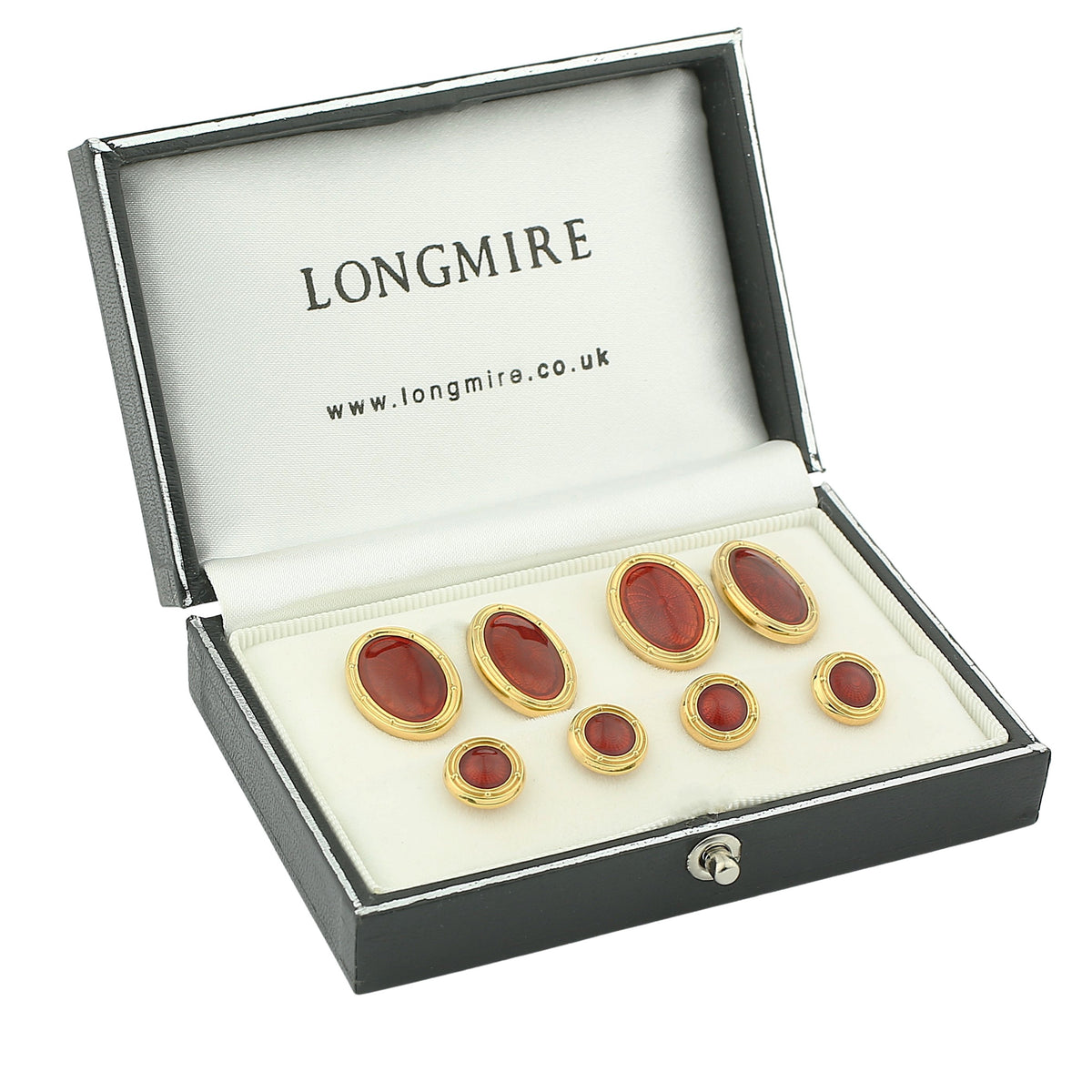 SPIRAL red ENAMEL DRESS SET 18ct yellow gold - boxed