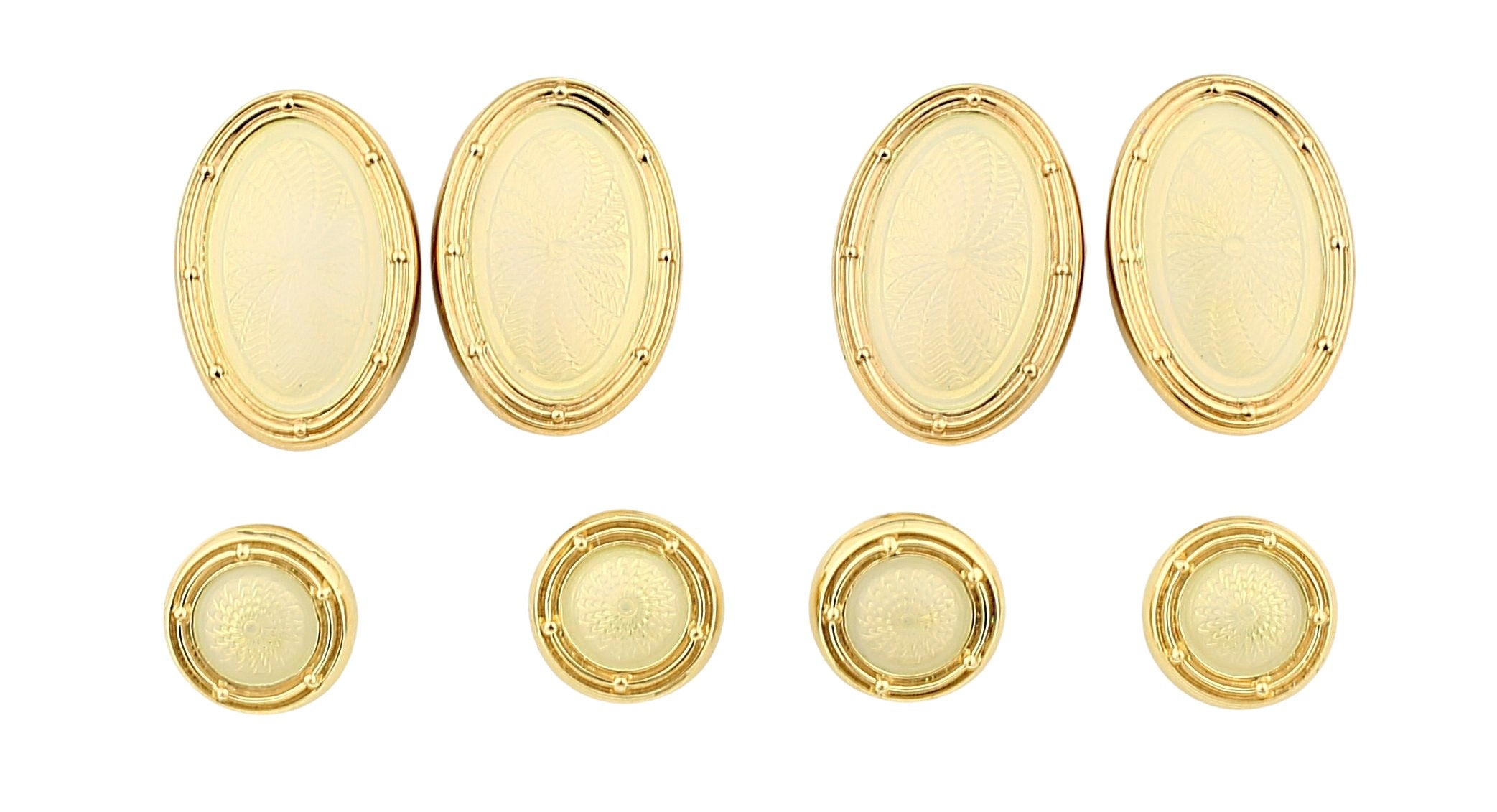 SPIRAL cream ENAMEL DRESS SET 18ct yellow gold - boxed