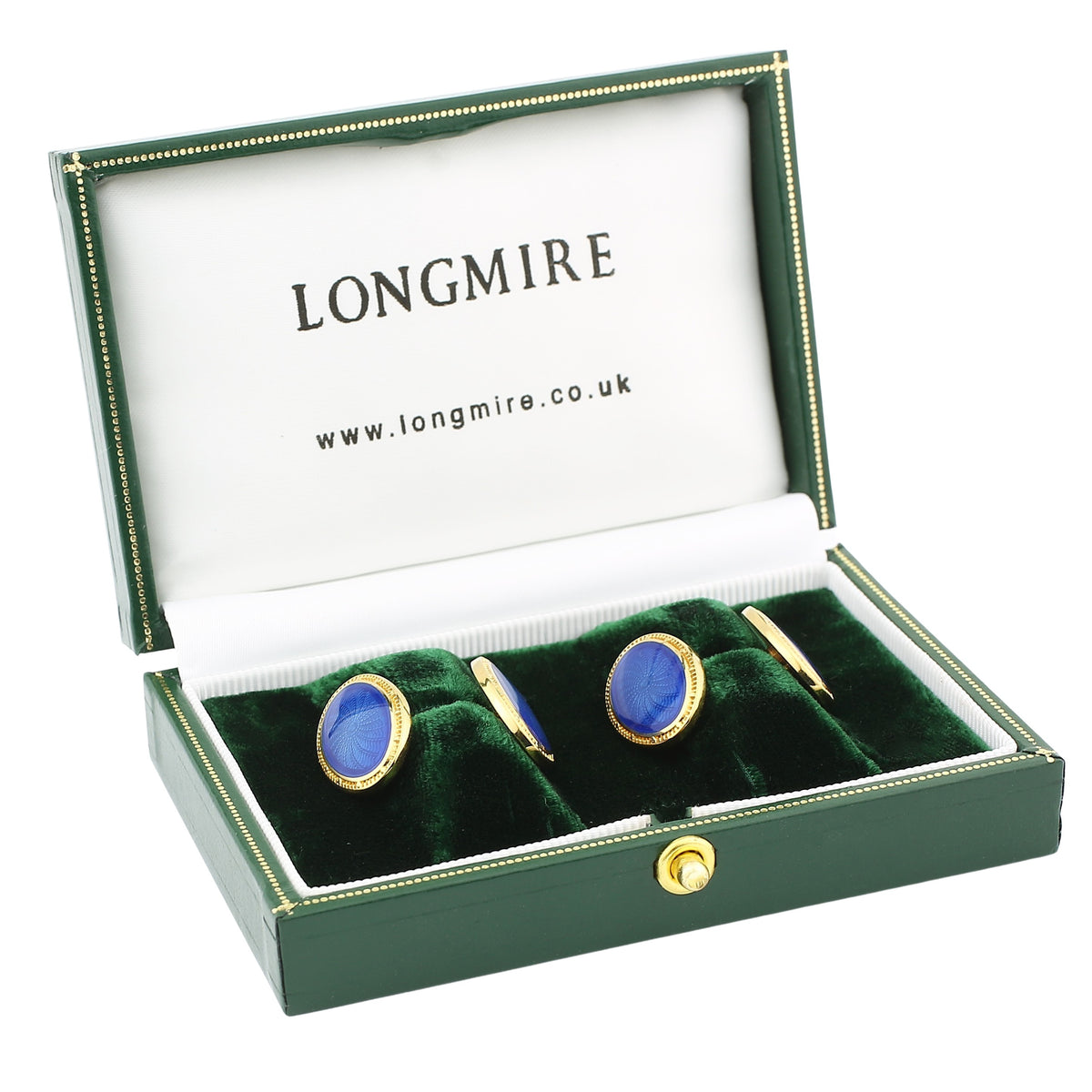 BLUE ENAMEL 18CT YELLOW GOLD CUFFLINKS - boxed