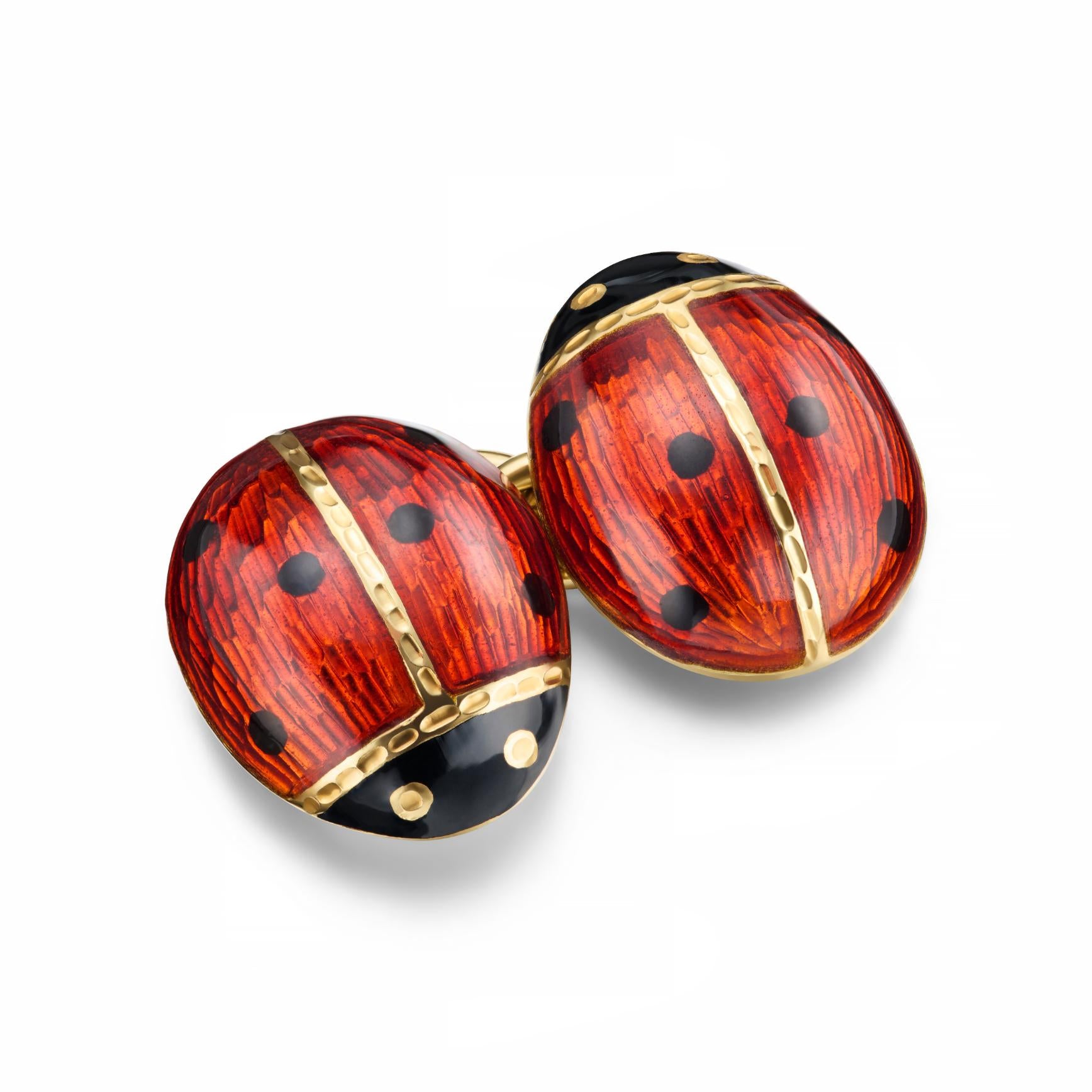 miniature ladybird/bug hand enamelled 18ct yellow gold cufflinks - main