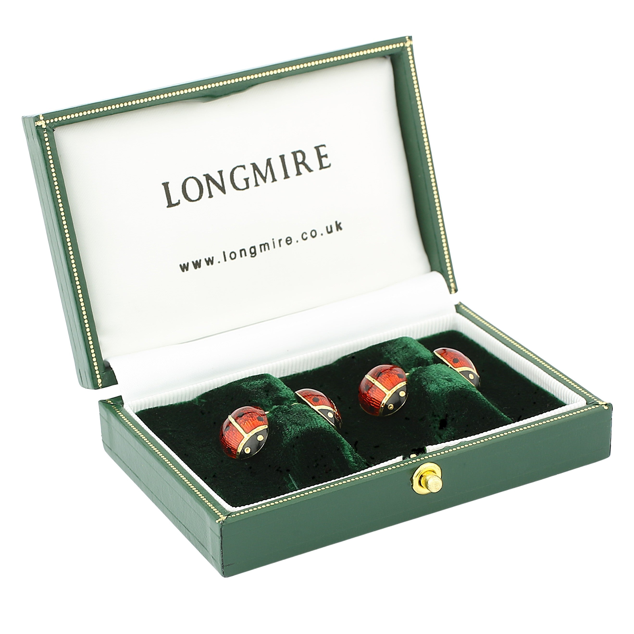 miniature ladybird/bug hand enamelled 18ct yellow gold cufflinks - boxed