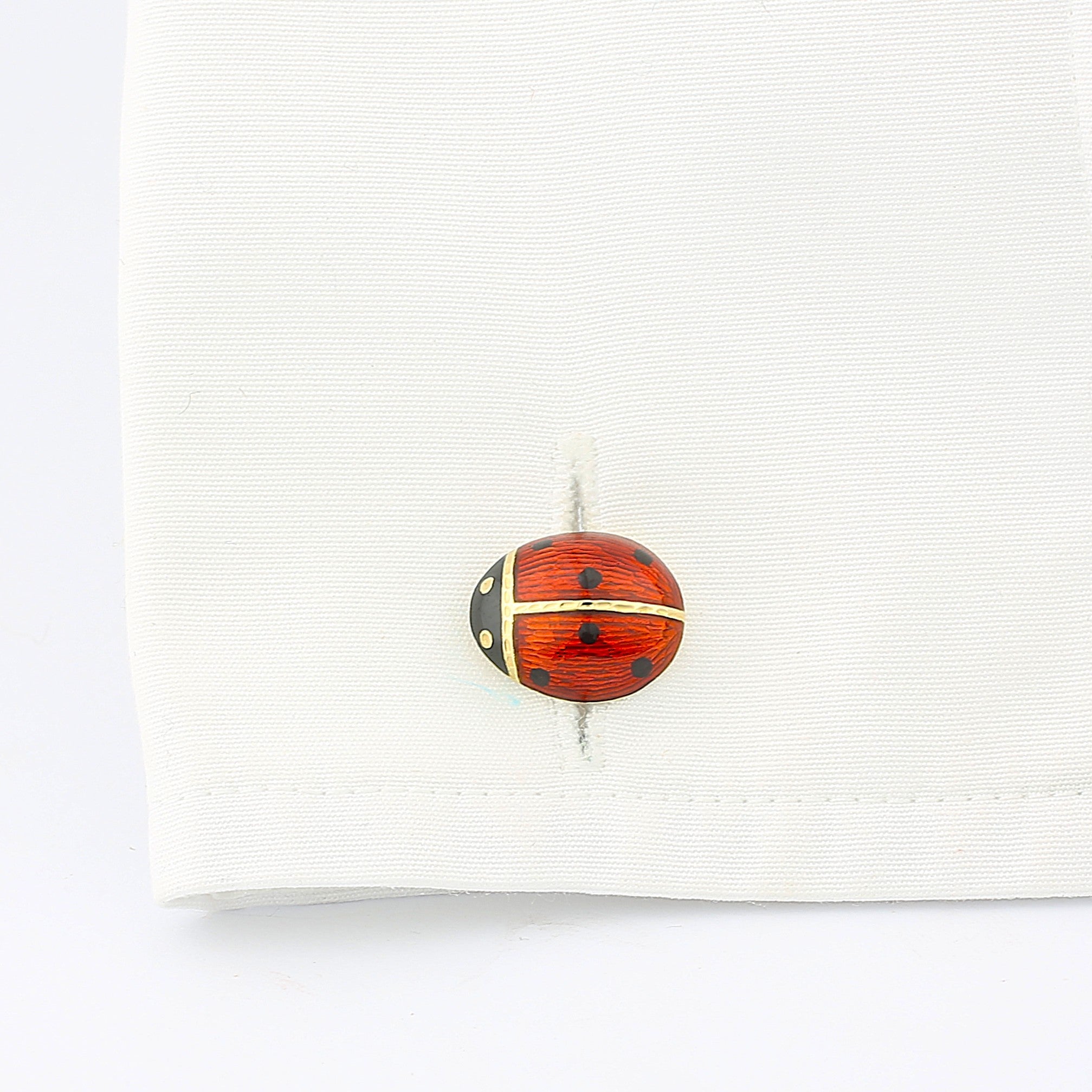 miniature ladybird/bug hand enamelled 18ct yellow gold cufflinks - cuff
