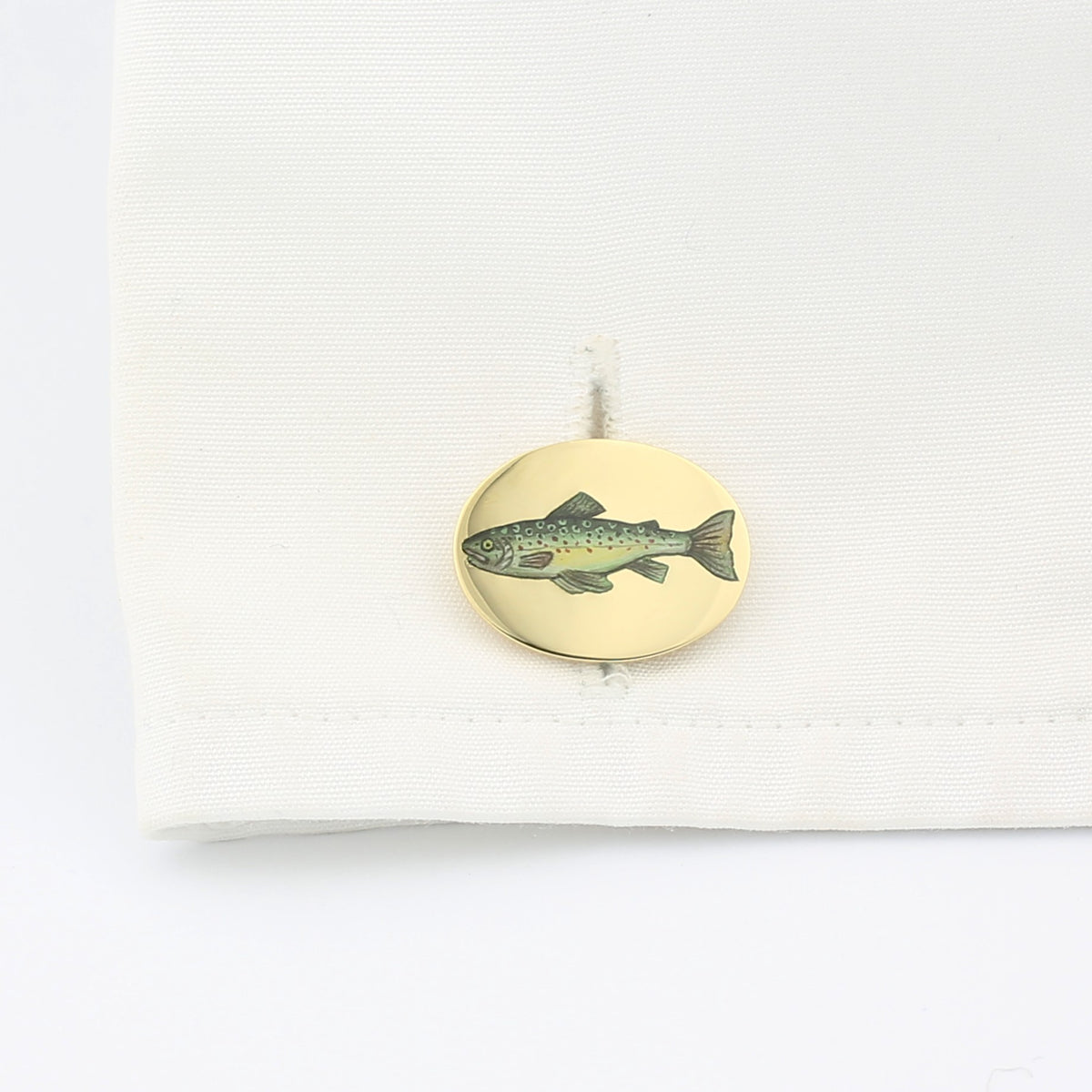 fish and fly hand enamelled 18ct YELLOW GOLD CUFFLINKS - cuff