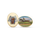 the road to ruin four vices enamellled 18k yellow gold cufflinks - cards and horses
