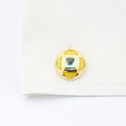 circle of light yellow enamelled blue topaz 18ct yellow gold cufflinks - cuff