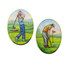 golfers PAINTED BACKGROUND 18ct YELLOW GOLD CUFFLINKS