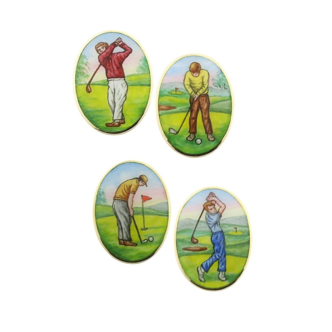 golfers PAINTED BACKGROUND 18ct YELLOW GOLD CUFFLINKS - main 