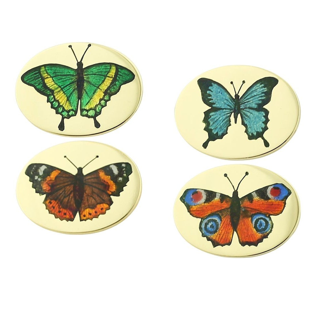 butterflies hand enamelled 18ct YELLOW GOLD CUFFLINKS
