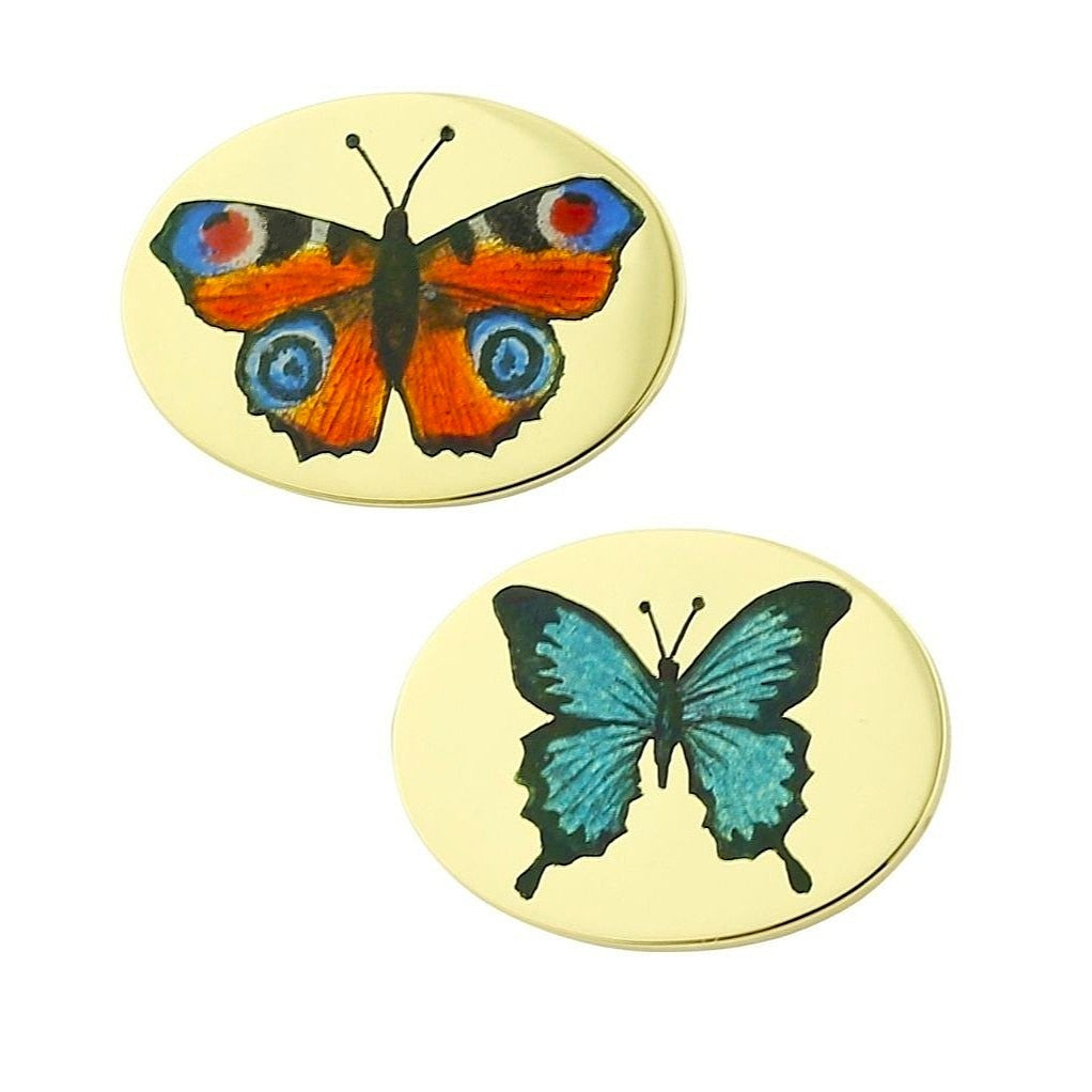 butterflies hand enamelled 18ct YELLOW GOLD CUFFLINKS
