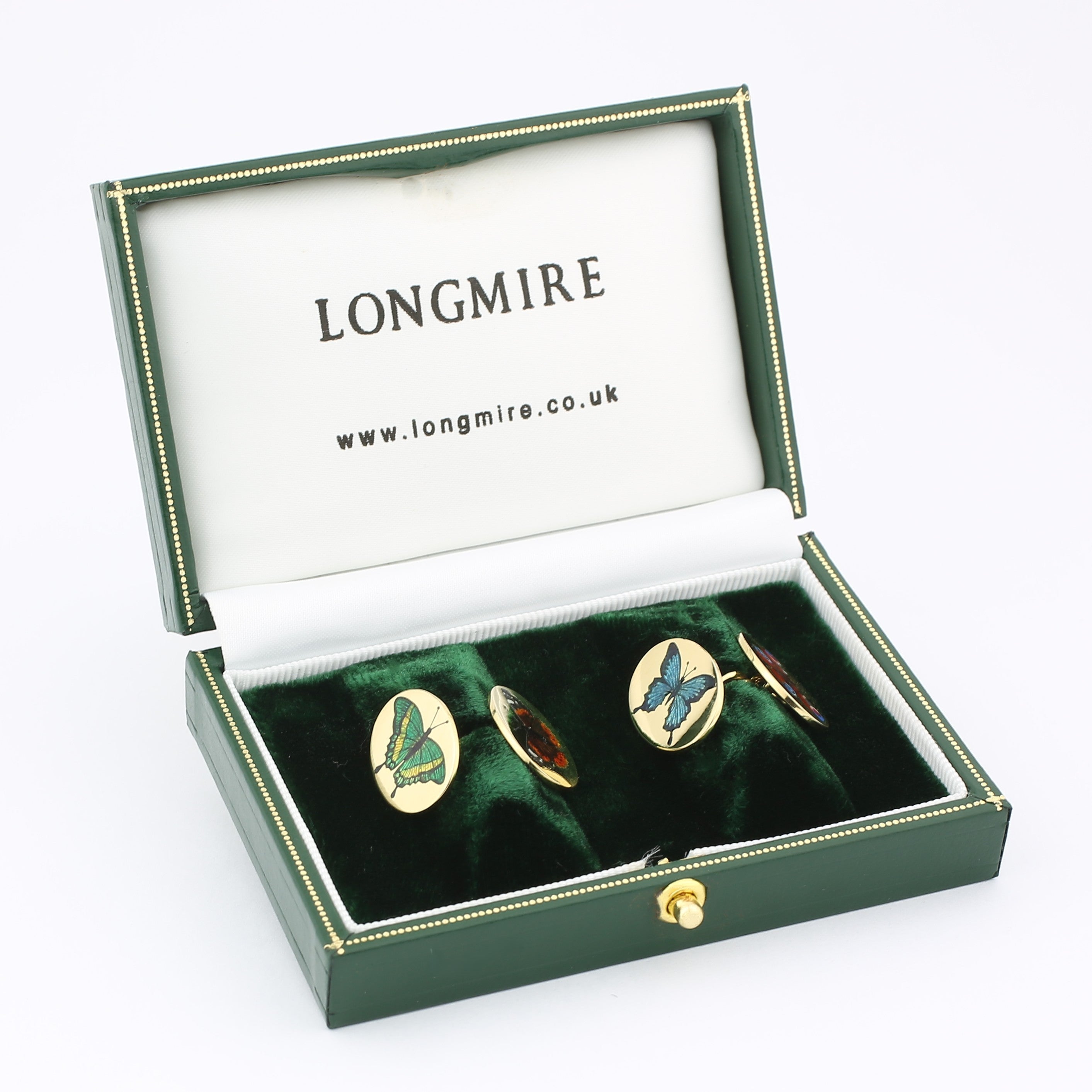 butterflies hand enamelled 18ct white gold cufflinks - boxed