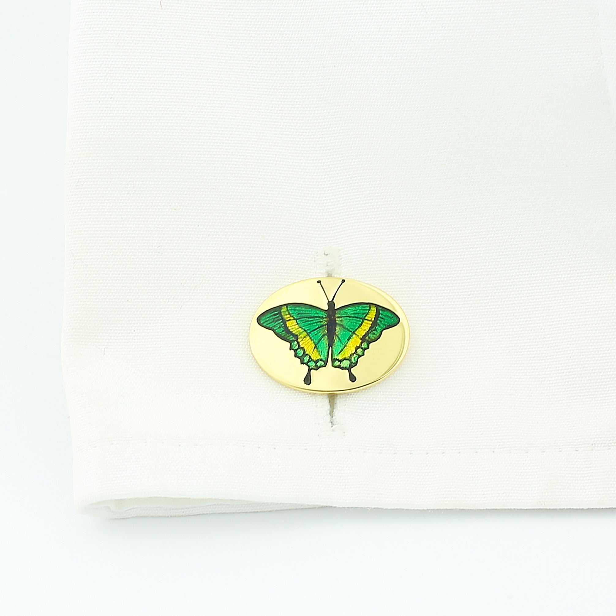 butterflies hand enamelled 18ct white gold cufflinks - in a cuff 