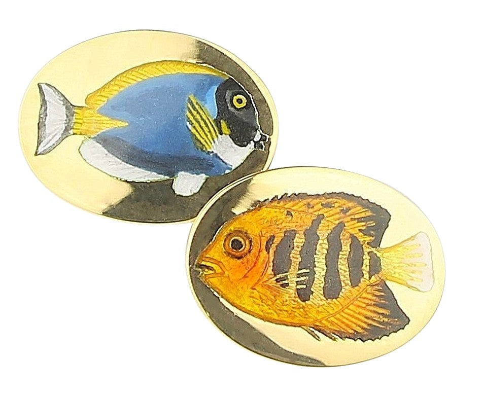 TROPICAL FISH 18ct YELLOW GOLD CUFFLINKS