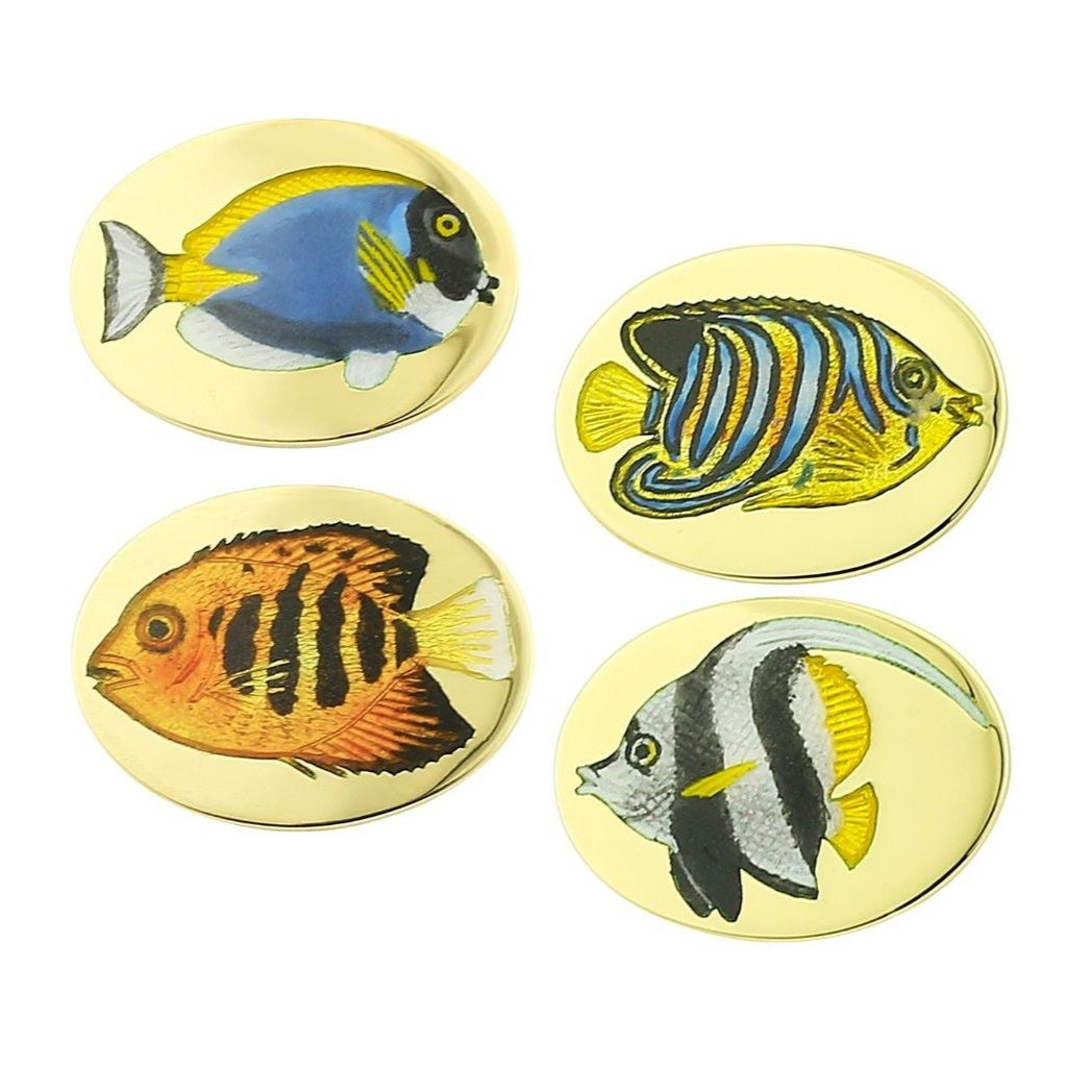 TROPICAL FISH 18ct YELLOW GOLD CUFFLINKS 