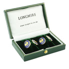 COCKEREL PAILLON BLUE ENAMEL 18ct yellow GOLD CUFFLINKS - boxed