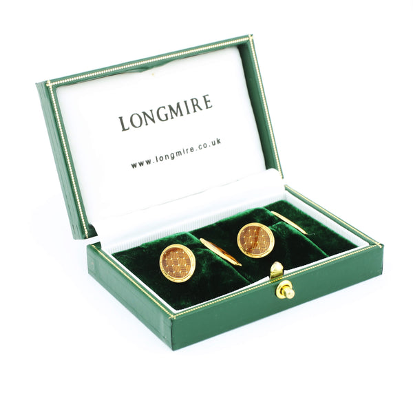 basket cognac enamel 18ct yellow gold cufflink - boxed