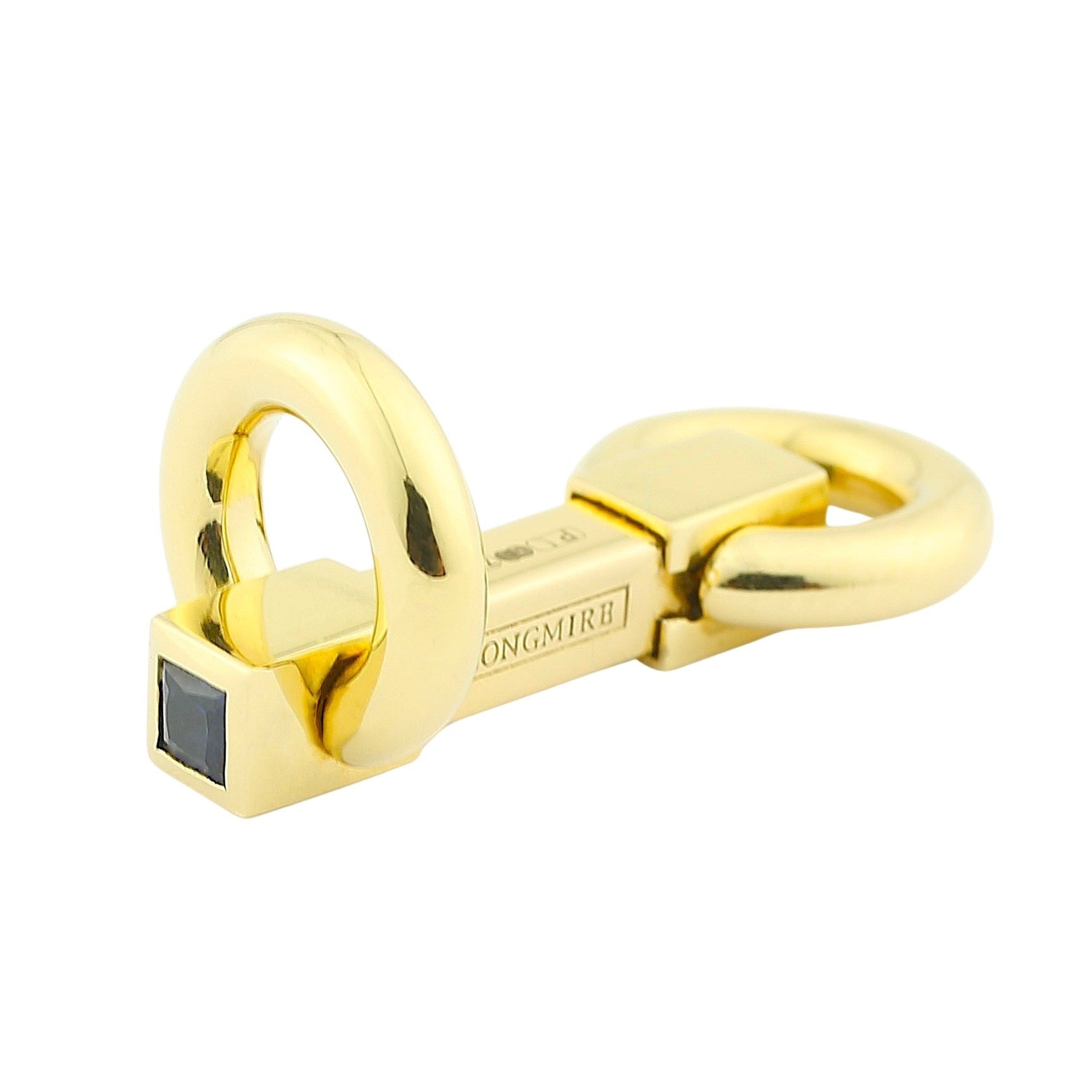 round snaffle sapphire terminal 18k yellow gold cufflinks - main