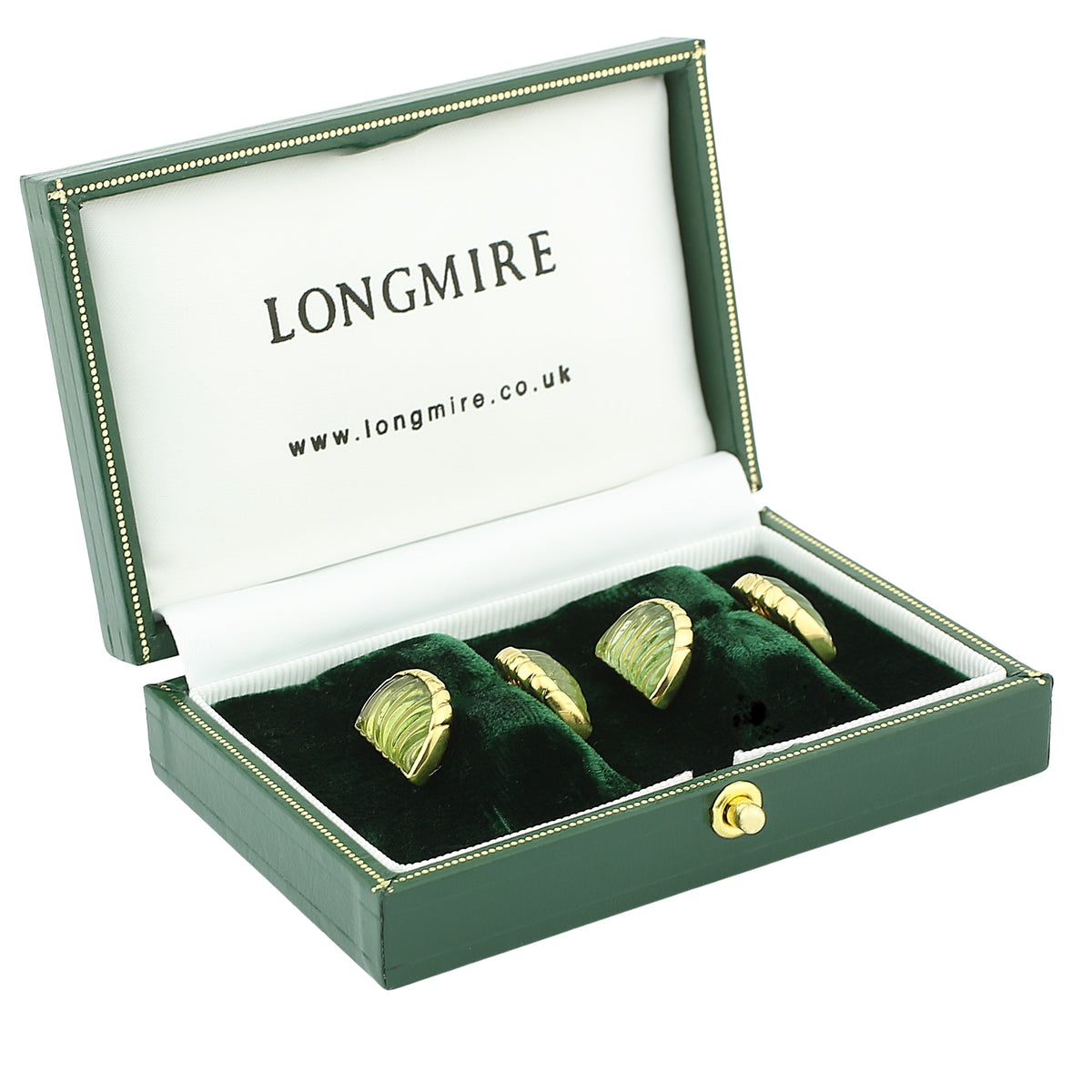 ribbed lime green tourmaline 18k yellow gold cufflinks - boxed