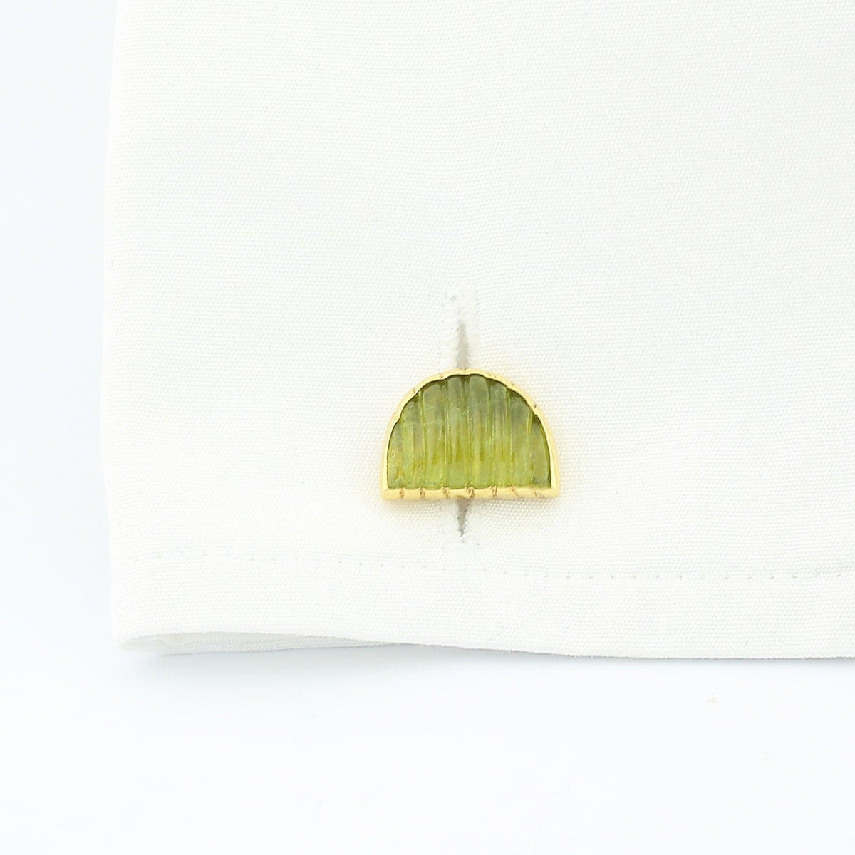 ribbed lime green tourmaline 18k yellow gold cufflinks - cuff