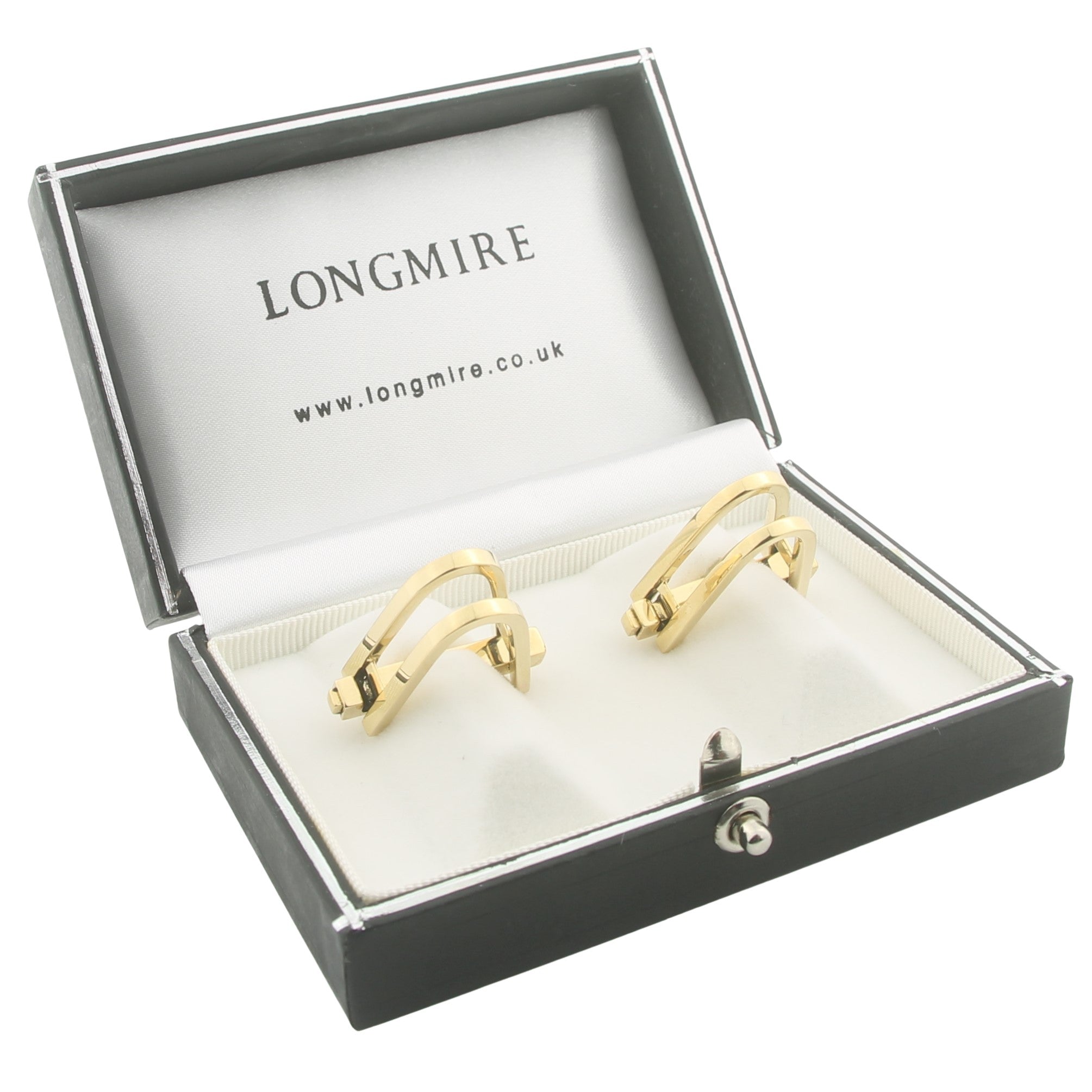 DOUBLE STIRRUP 18ct YELLOW GOLD CUFFLINKS - boxed