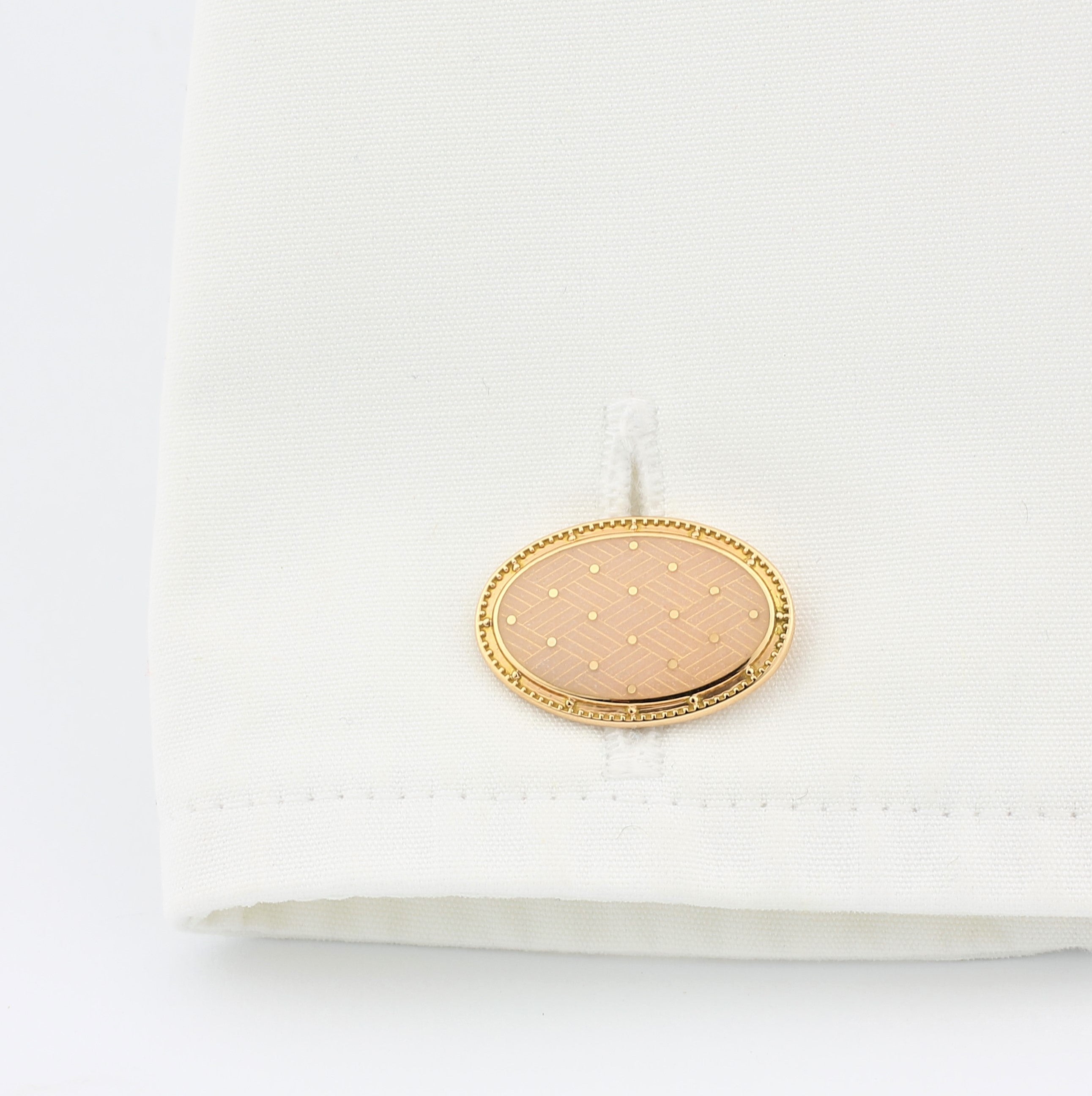 basket weave blush enamel 18ct rose gold cufflinks - cuff