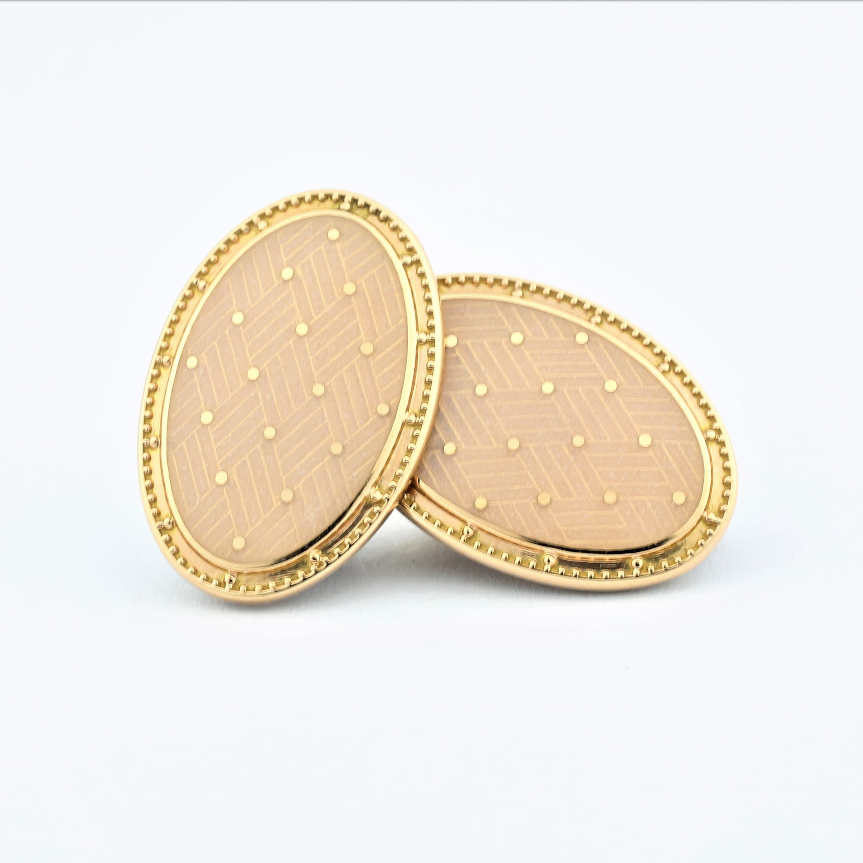 basket weave cufflinks blush enamel 18ct rose gold 