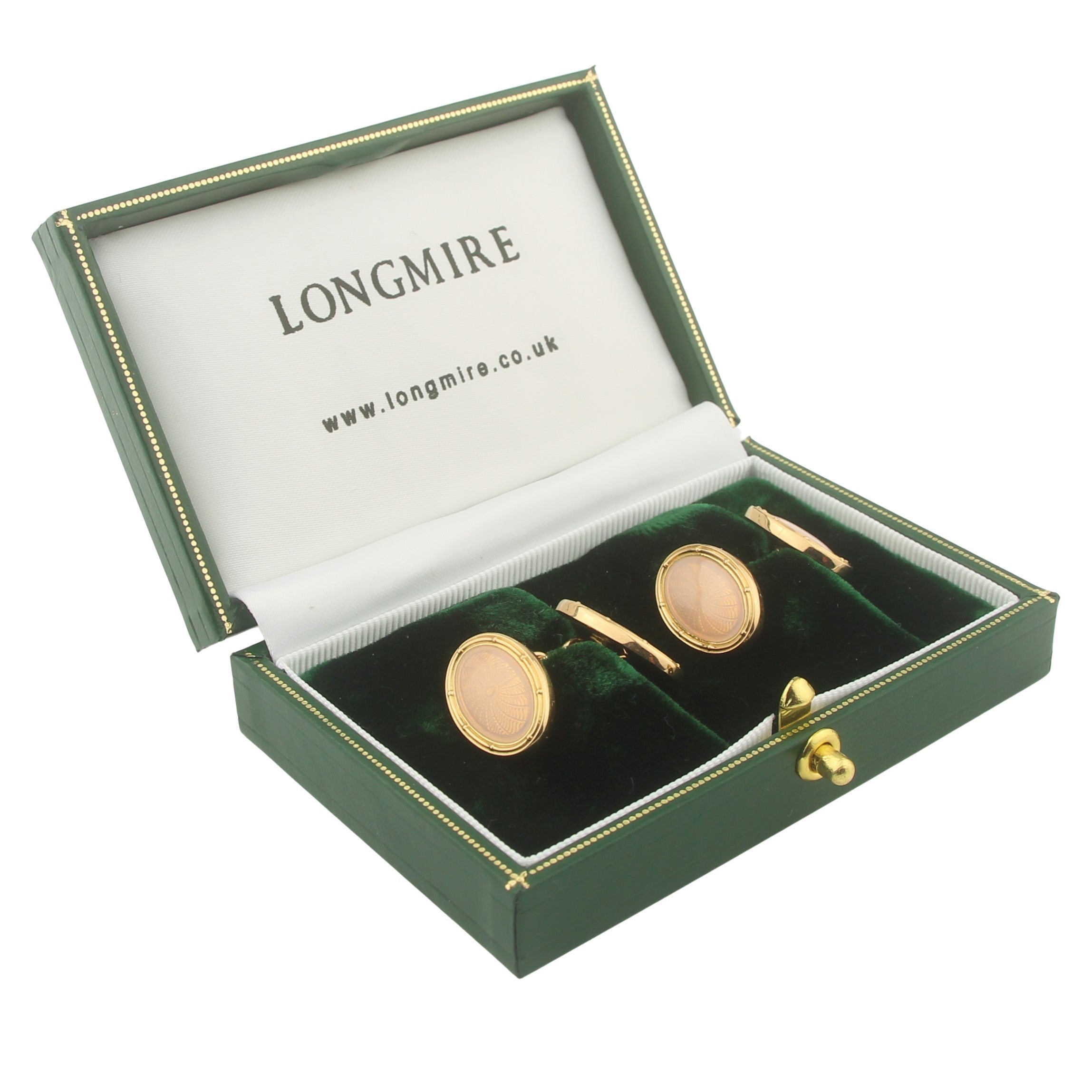 SPIRAL CREAM ENAMEL 18ct ROSE GOLD CUFFLINKS - boxed