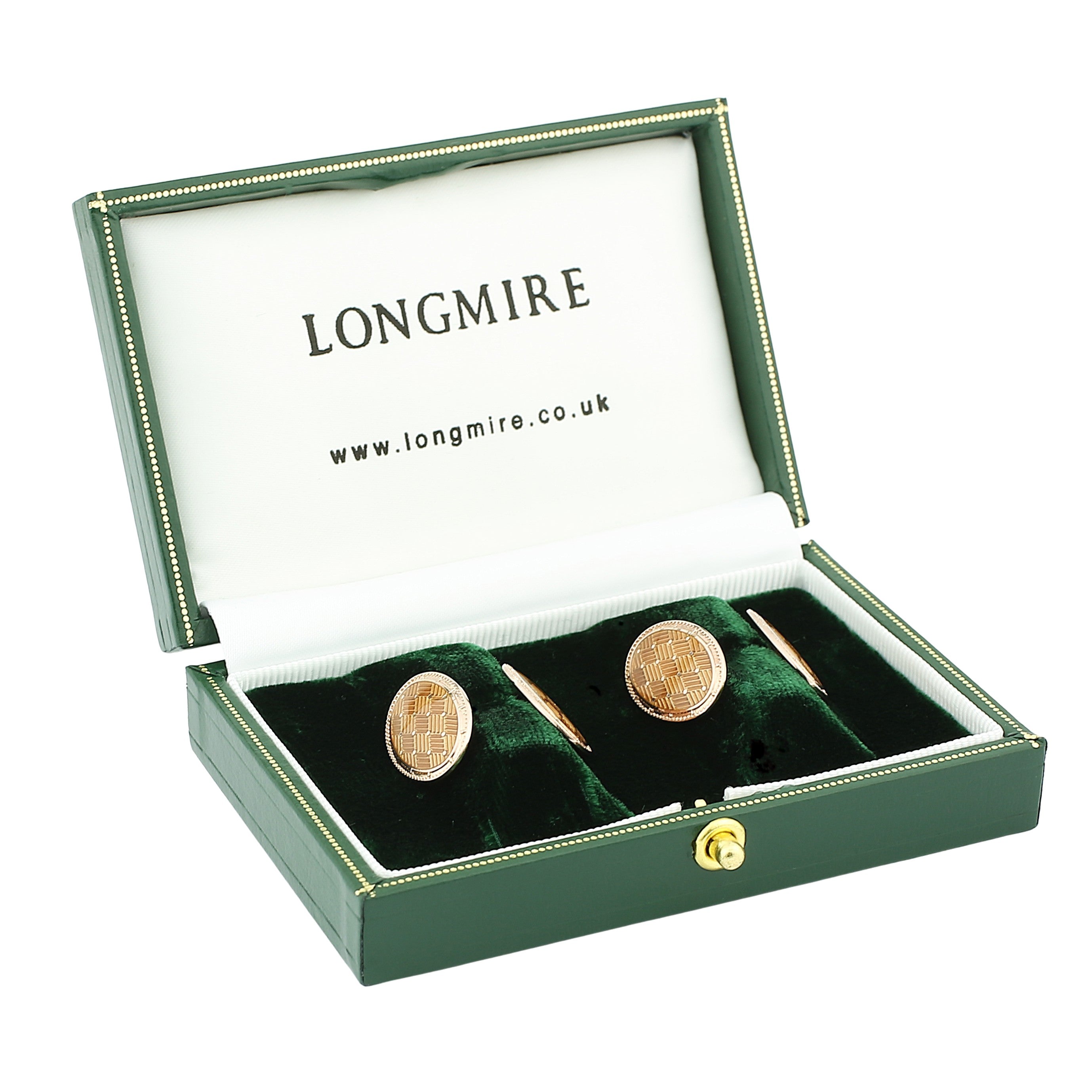 basket weave pale cognac enamel 18ct rose gold cufflinks - boxed