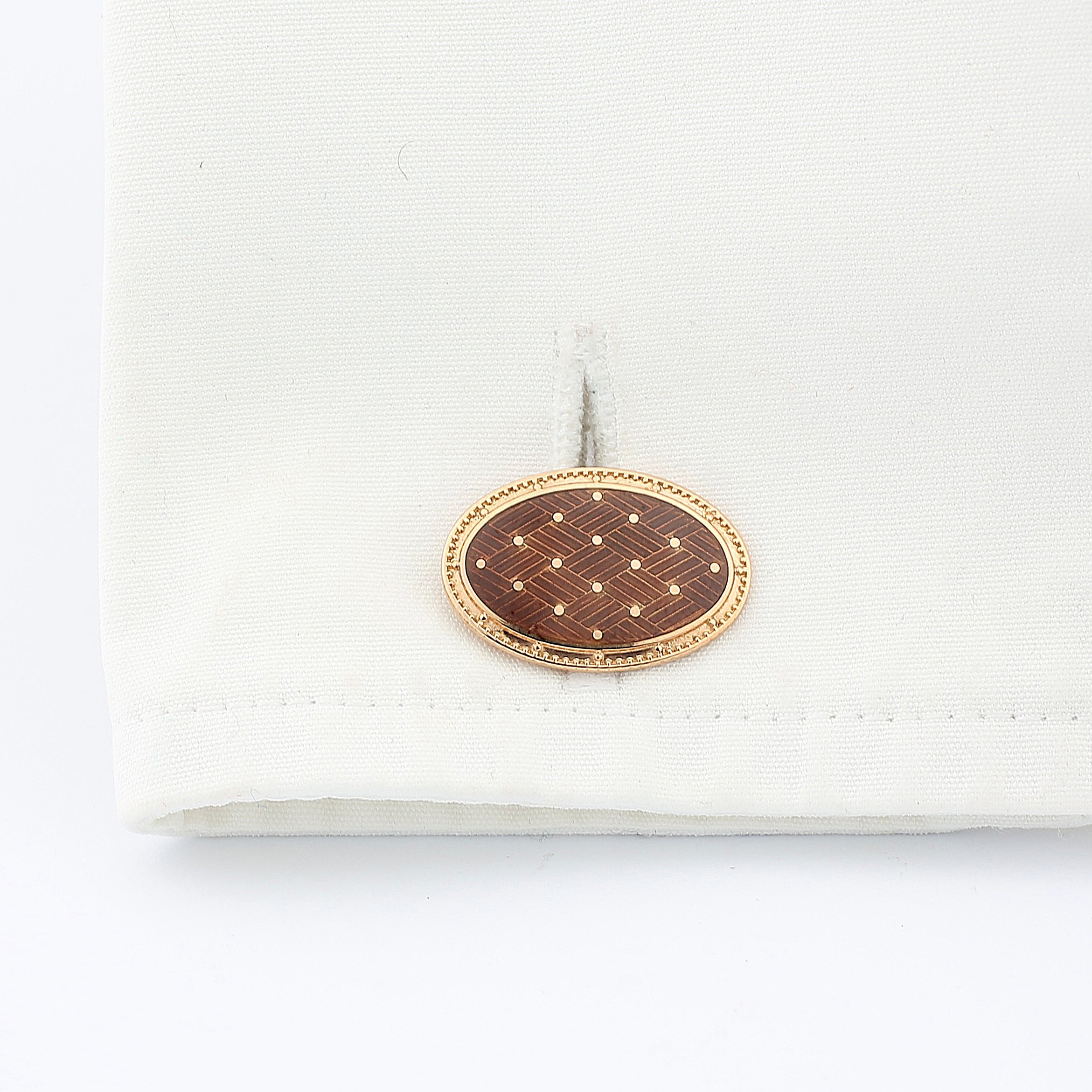 basket weave cognac enamel 18ct rose gold cufflinks - cuff