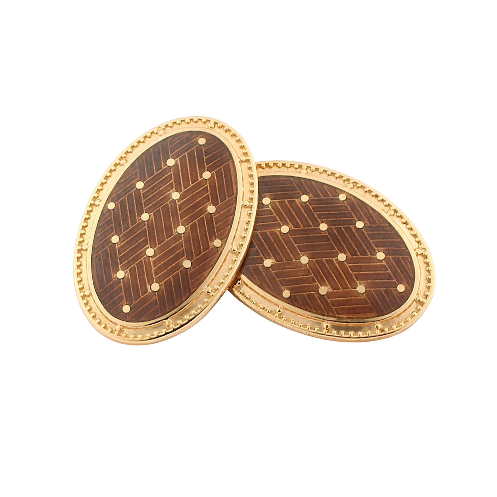 basket weave cognac enamel 18ct rose gold cufflinks - main