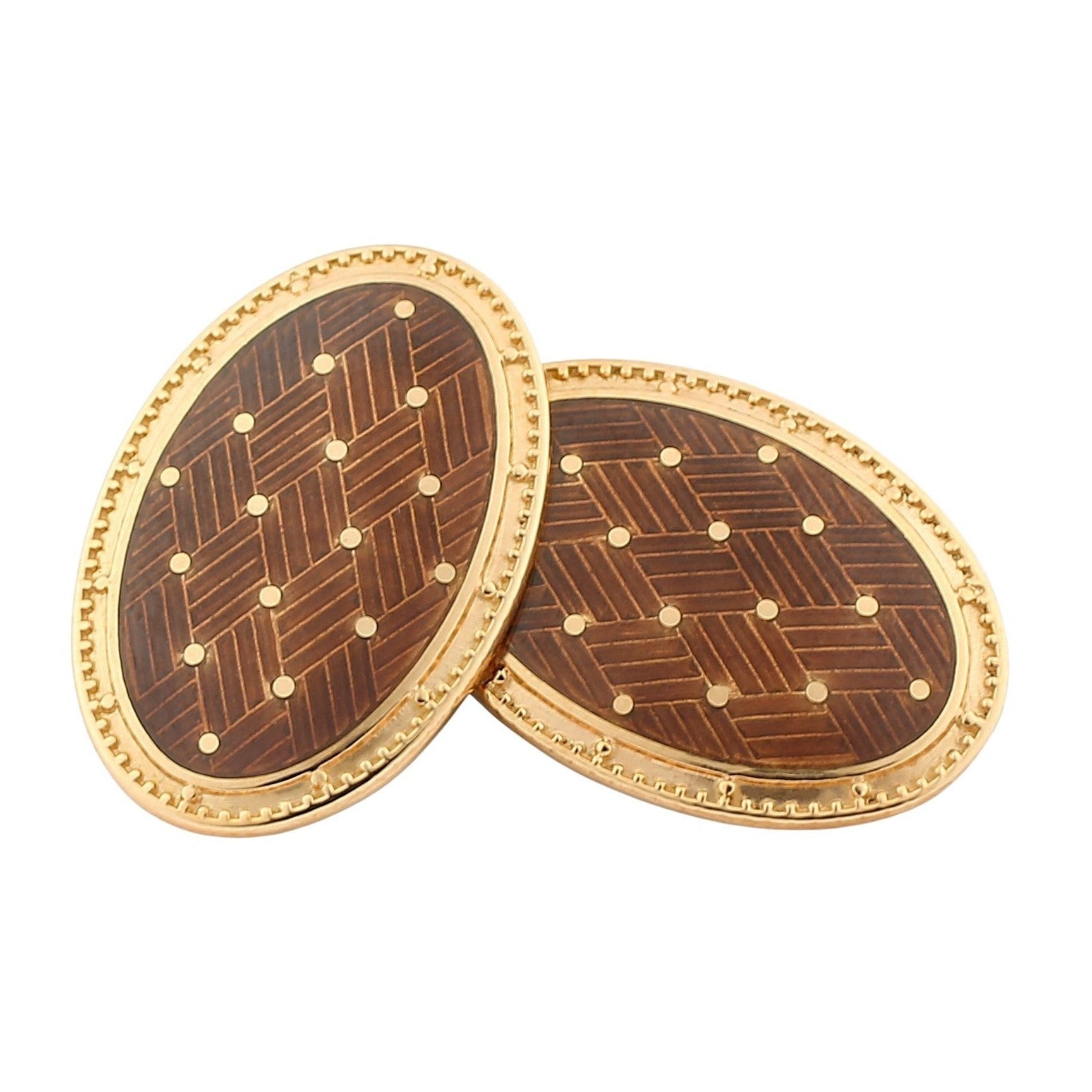 basket weave cognac enamel 18ct rose gold cufflinks - main