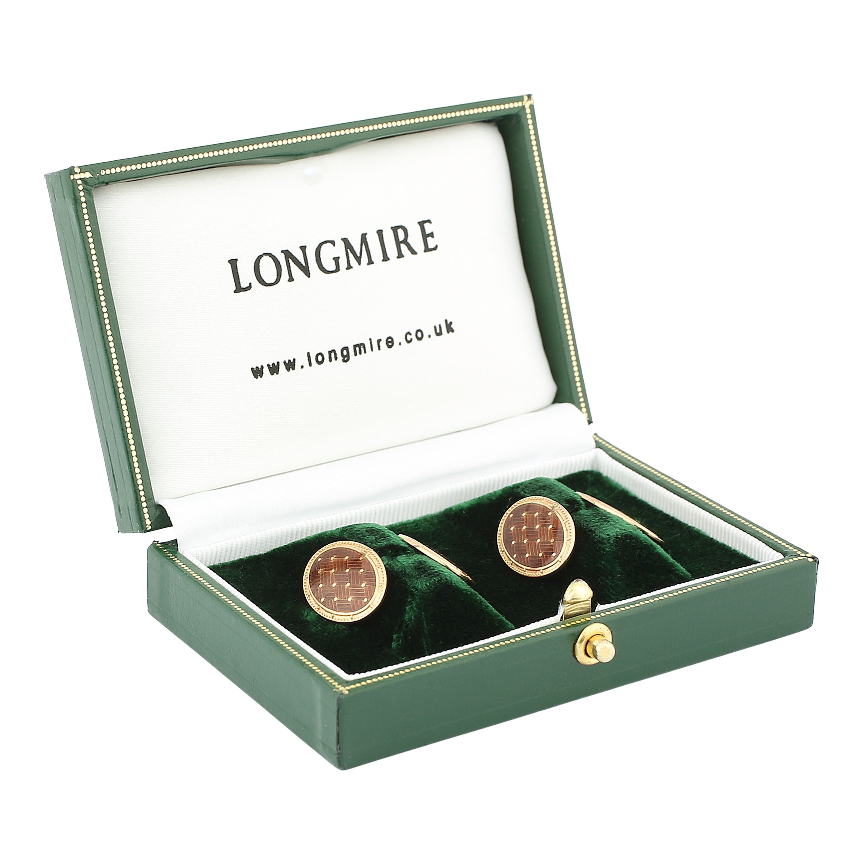 basket weave cognac enamel 18ct rose gold cufflinks - boxed