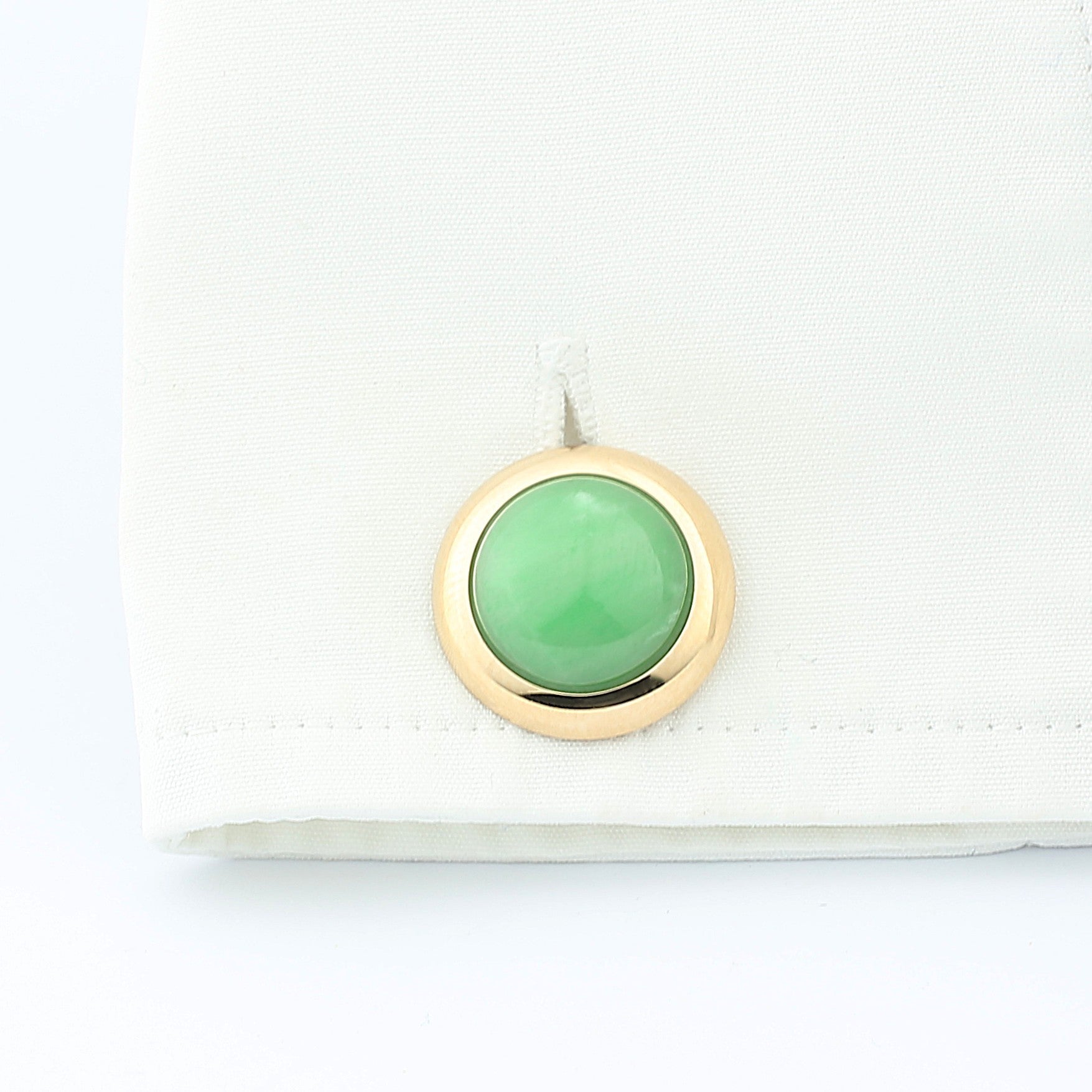 circular jade cabochon 18ct yellow gold cufflinks - cuff