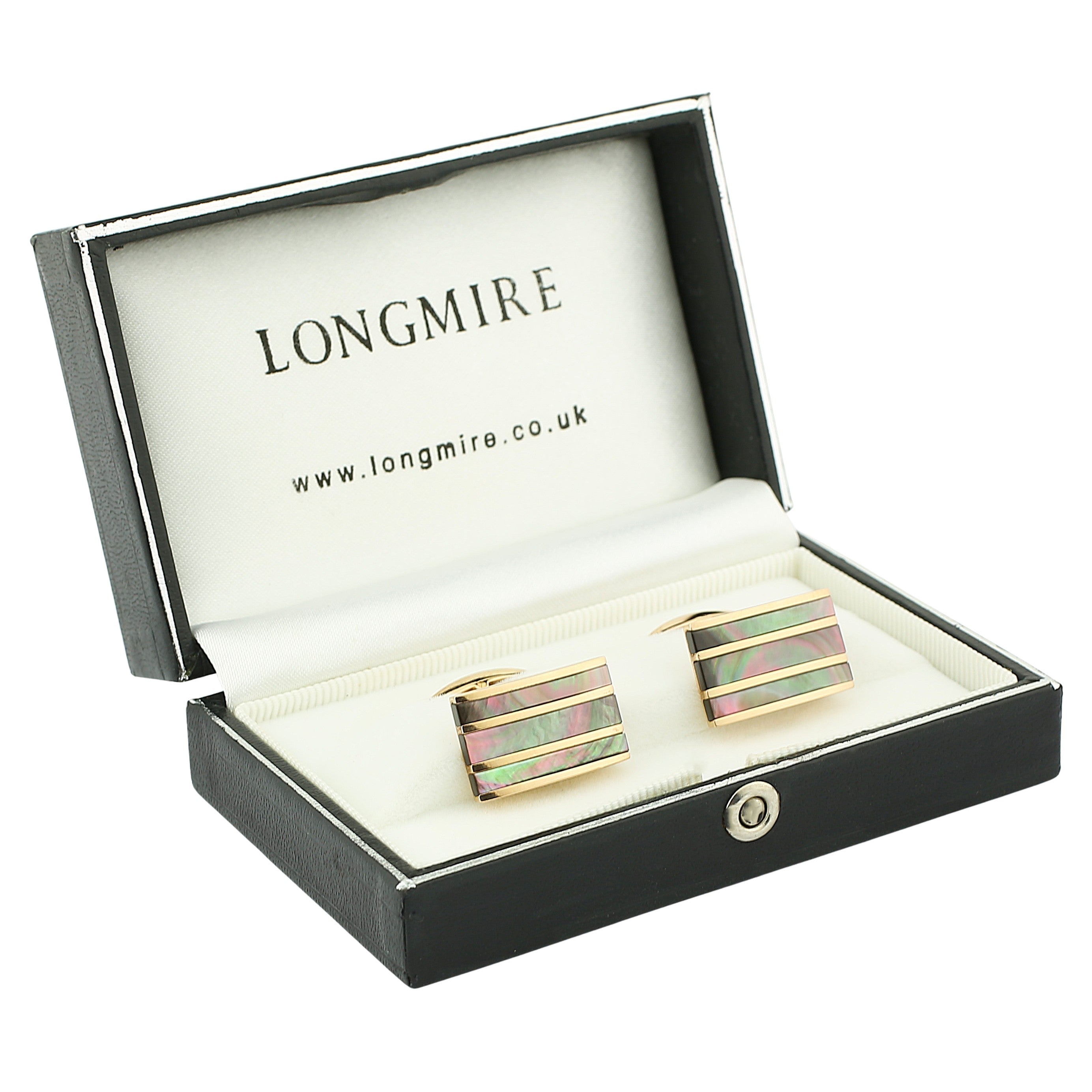 curved oblong mother of pearl 18ct rose gold cufflinks - boxed