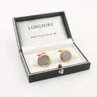 TAHITIAN MOTHER OF PEARL FLUTED CUFFLINKS 18K ROSE GOLD BOXED