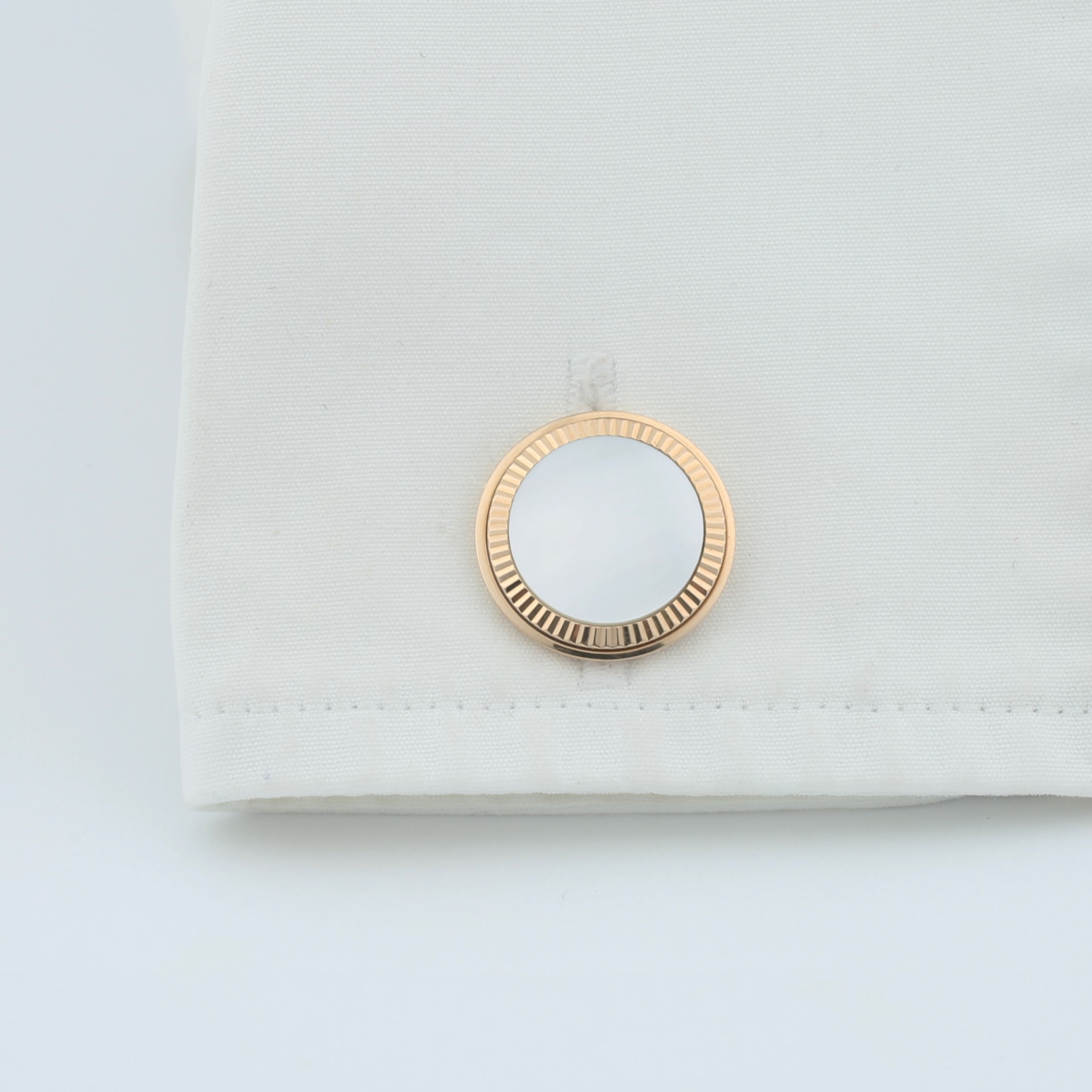 MOTHER OF PEARL FLUTED 18ct ROSE GOLD CUFFLINKS - cuff