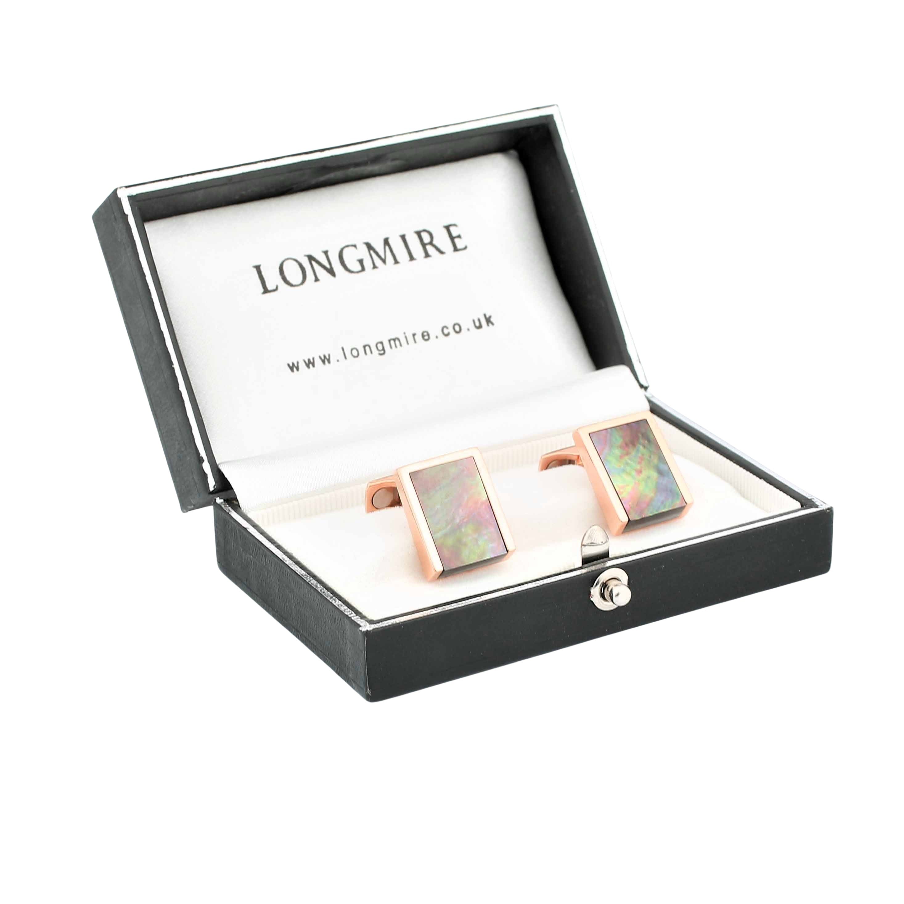Tahitian mother of pearl wedge 18ct rose gold cufflinks - boxed